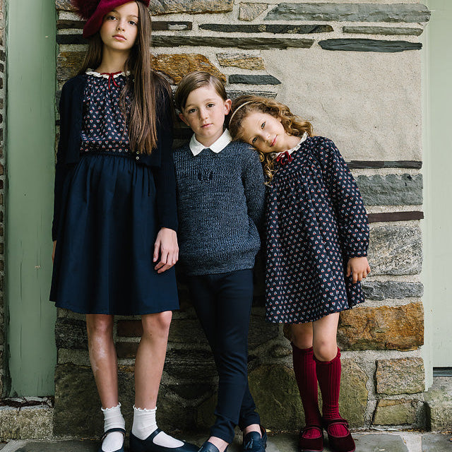 Navy Print Home Garden Laced Trimmed Dress