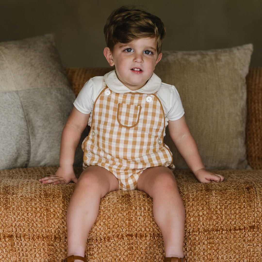 Golden Gingham Suspender Romper