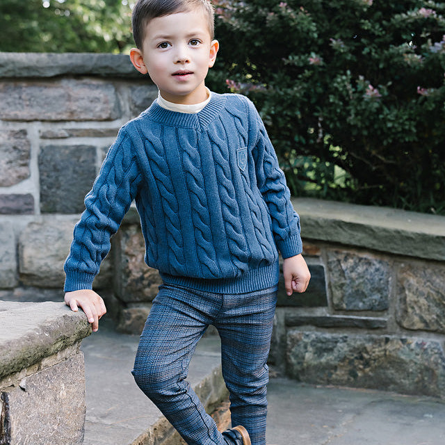 Vintage Blue Chunky V Neck Sweater