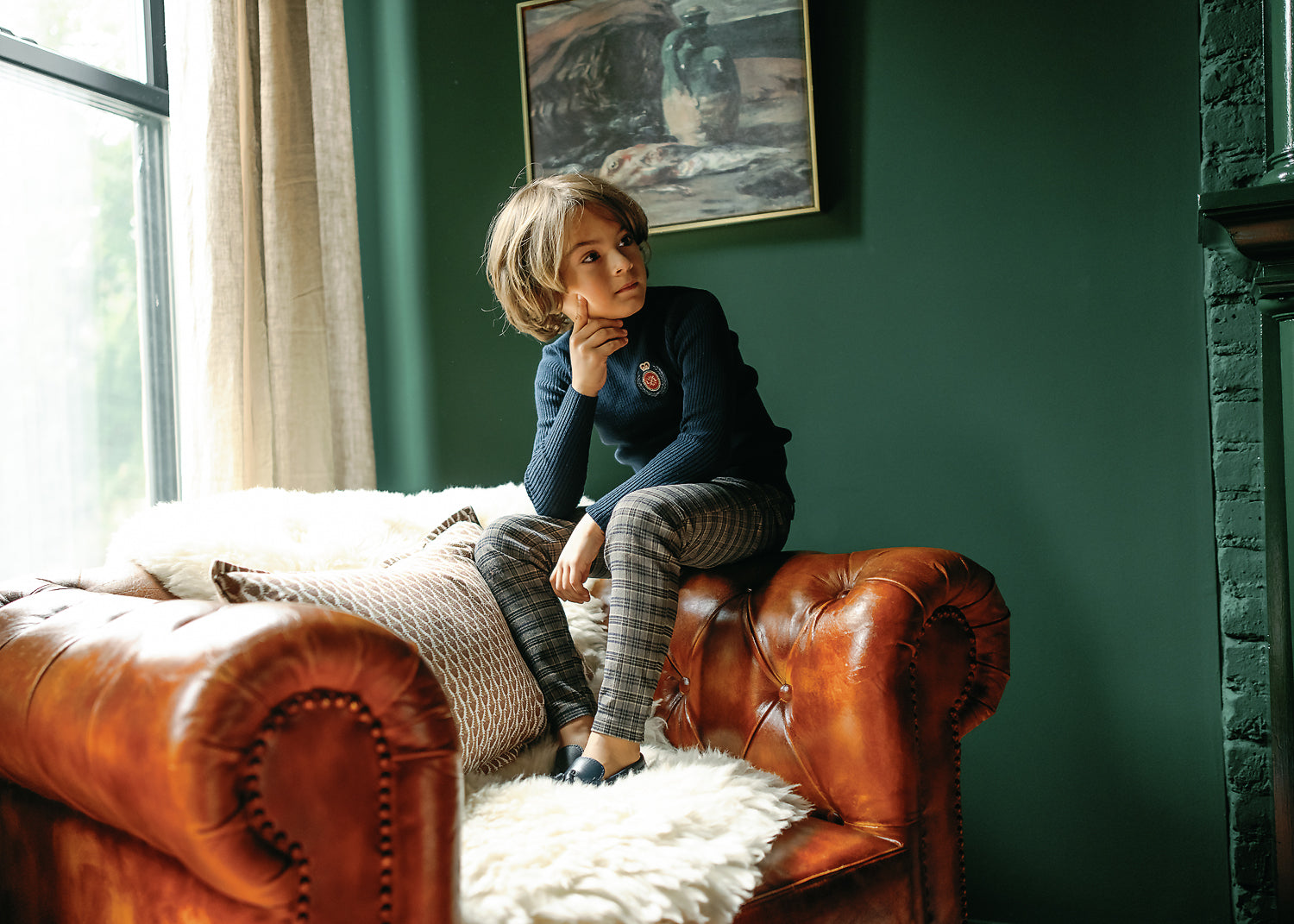 Black Crest Knit Funnel Neck Sweater