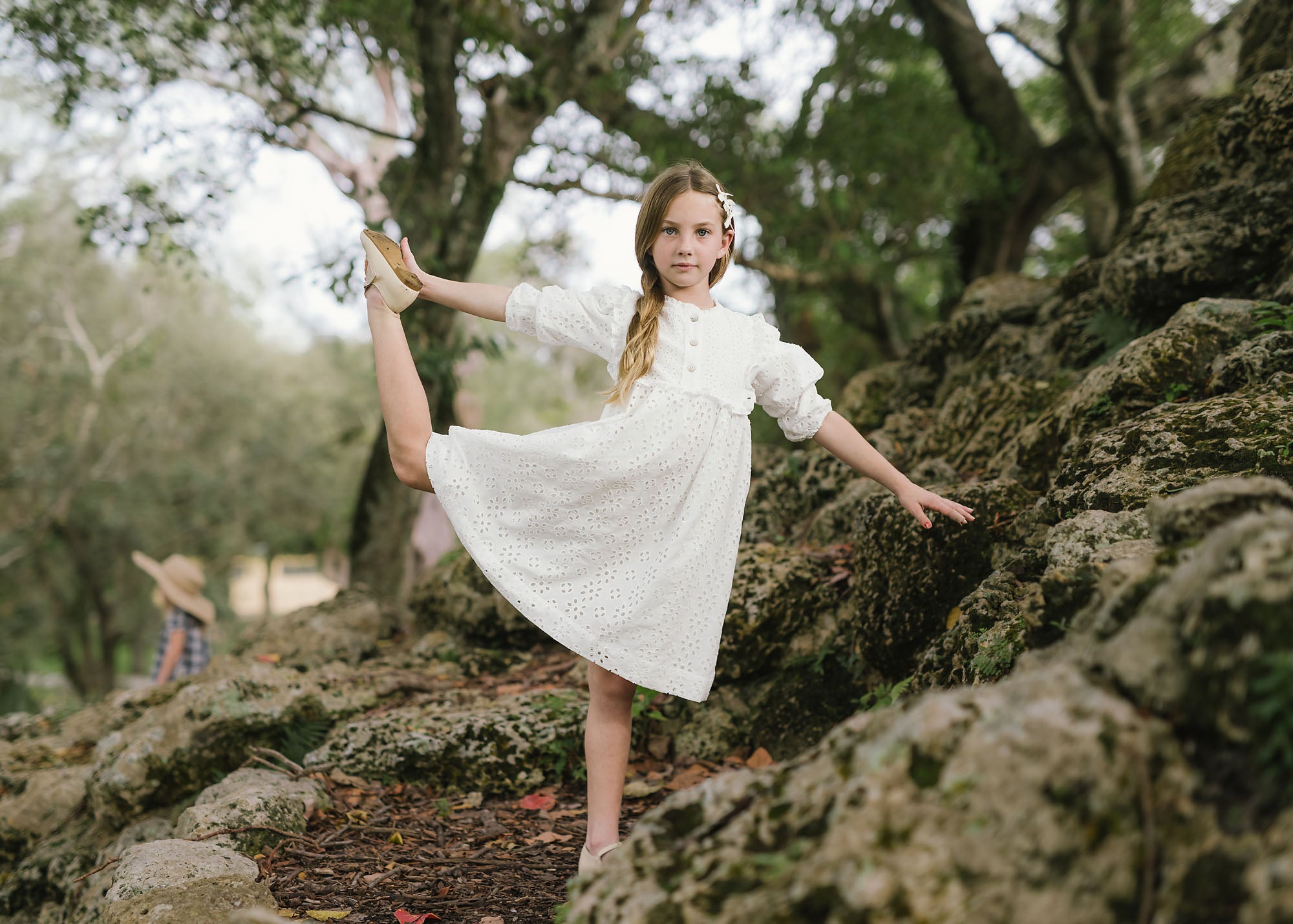 White Eyelet Three Quarter Sleeve Dress