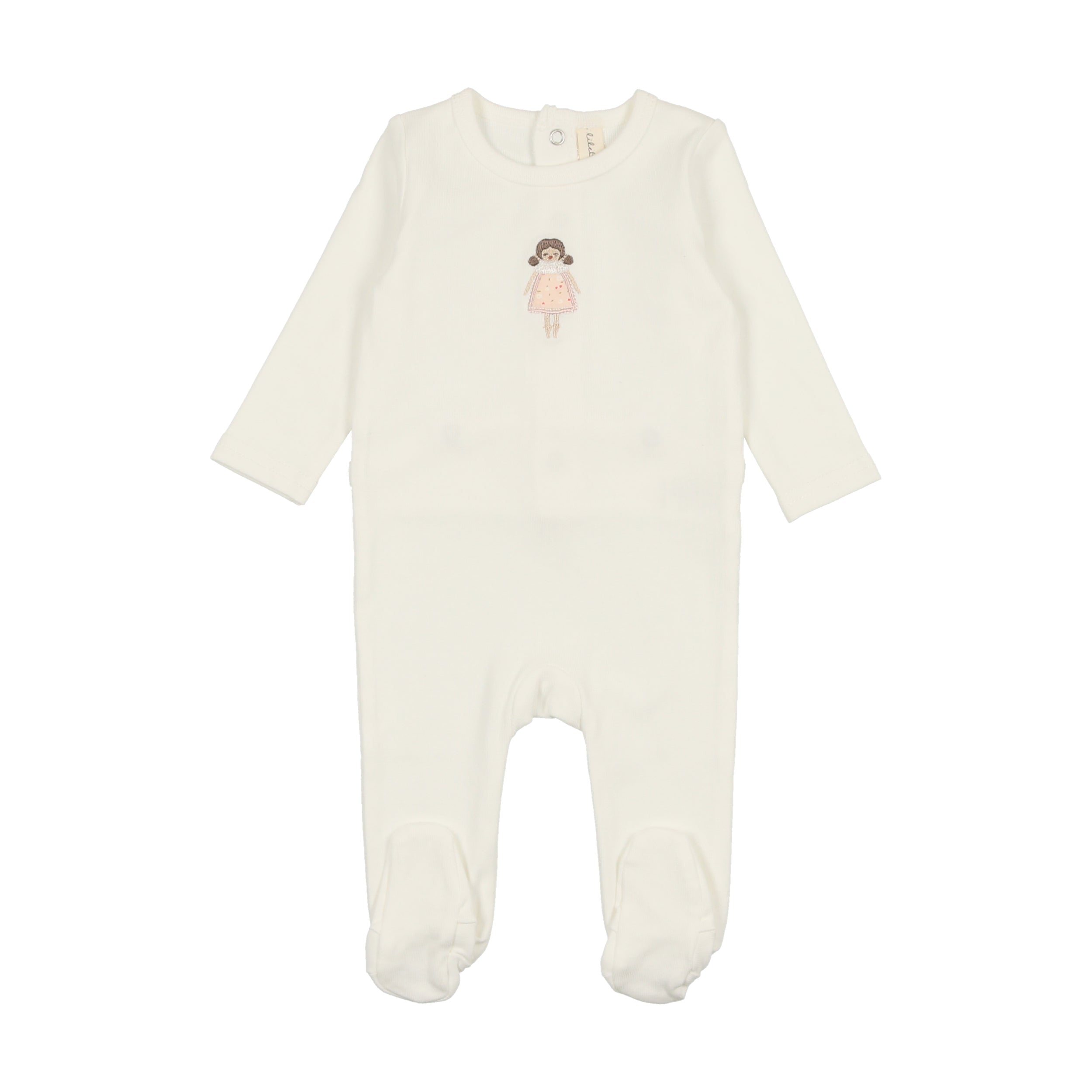 White Doll Embroidered Footie