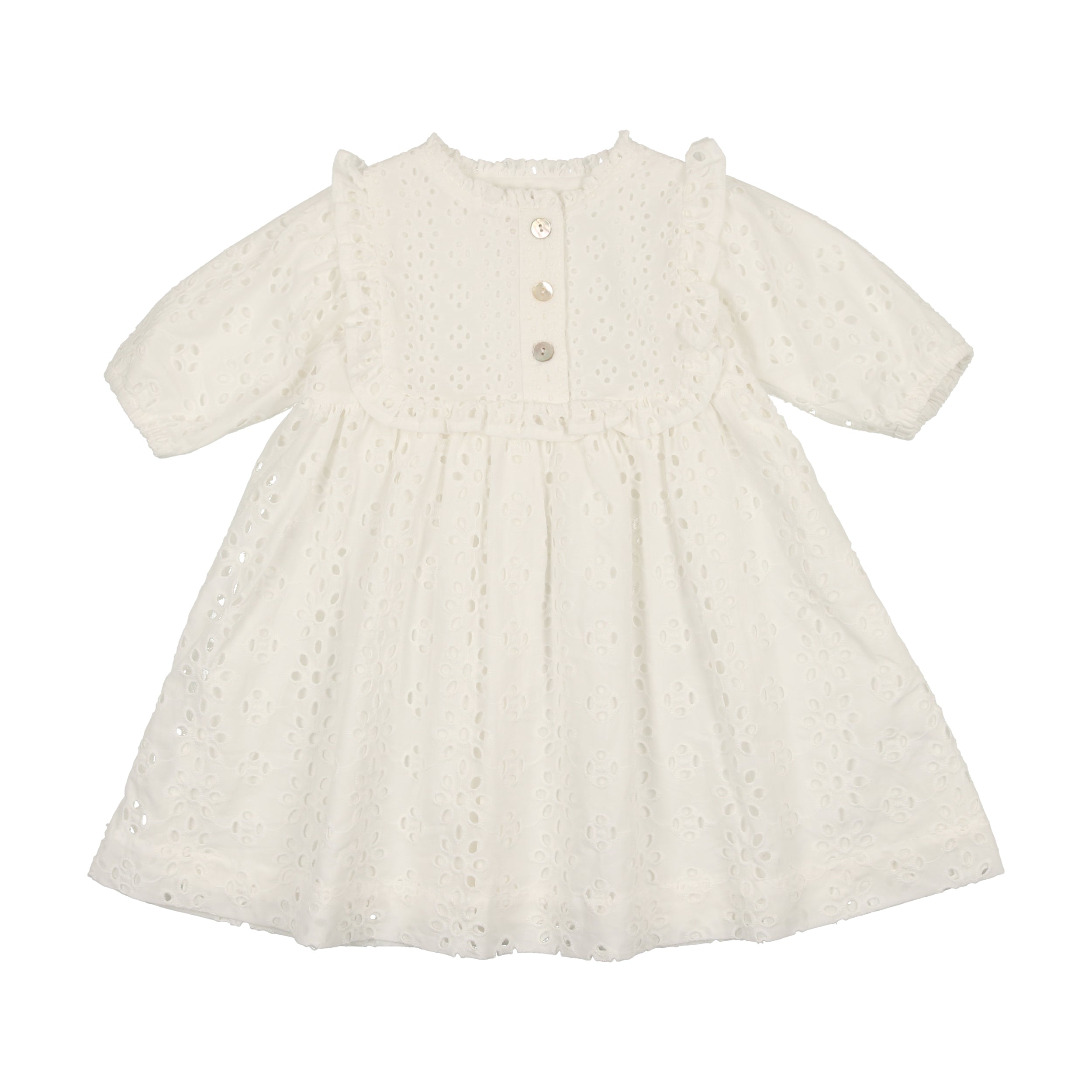 White Eyelet Three Quarter Sleeve Dress