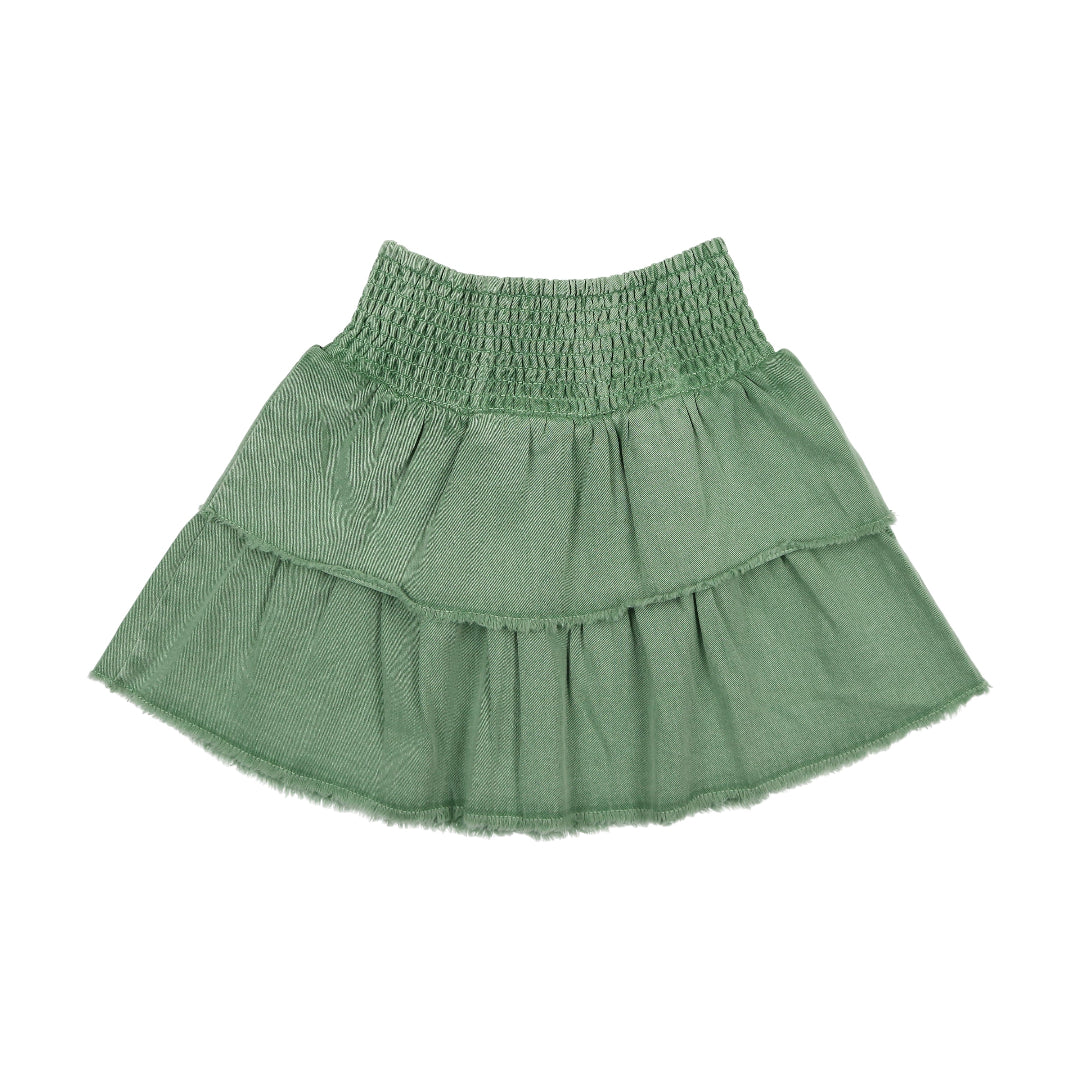 Green Wash Denim Tiered Skirt