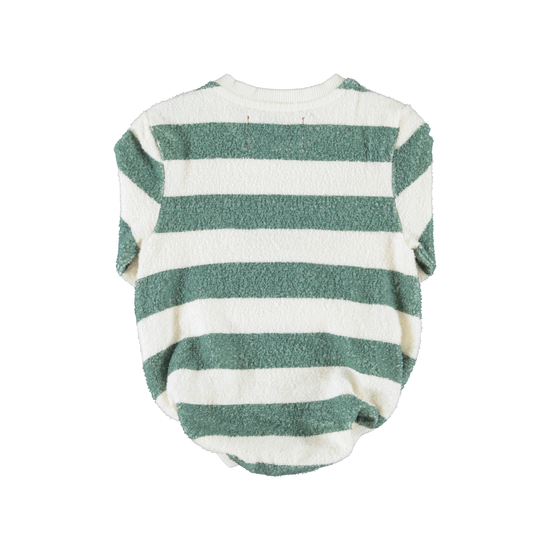 Ecru & Green w/ Stripes Long Sleeve Romper