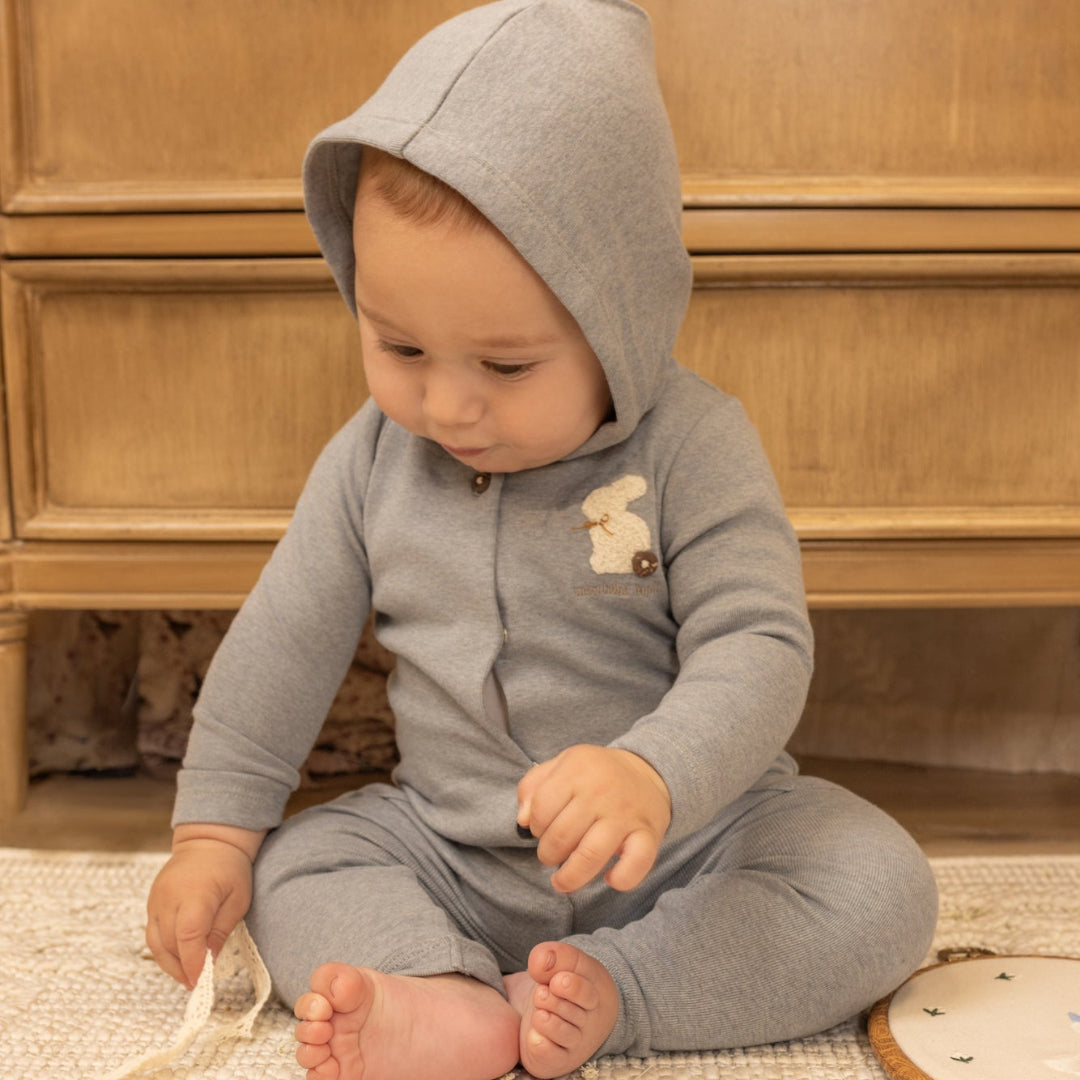 Santorini Blue Fuzzy Bunny Hooded Romper