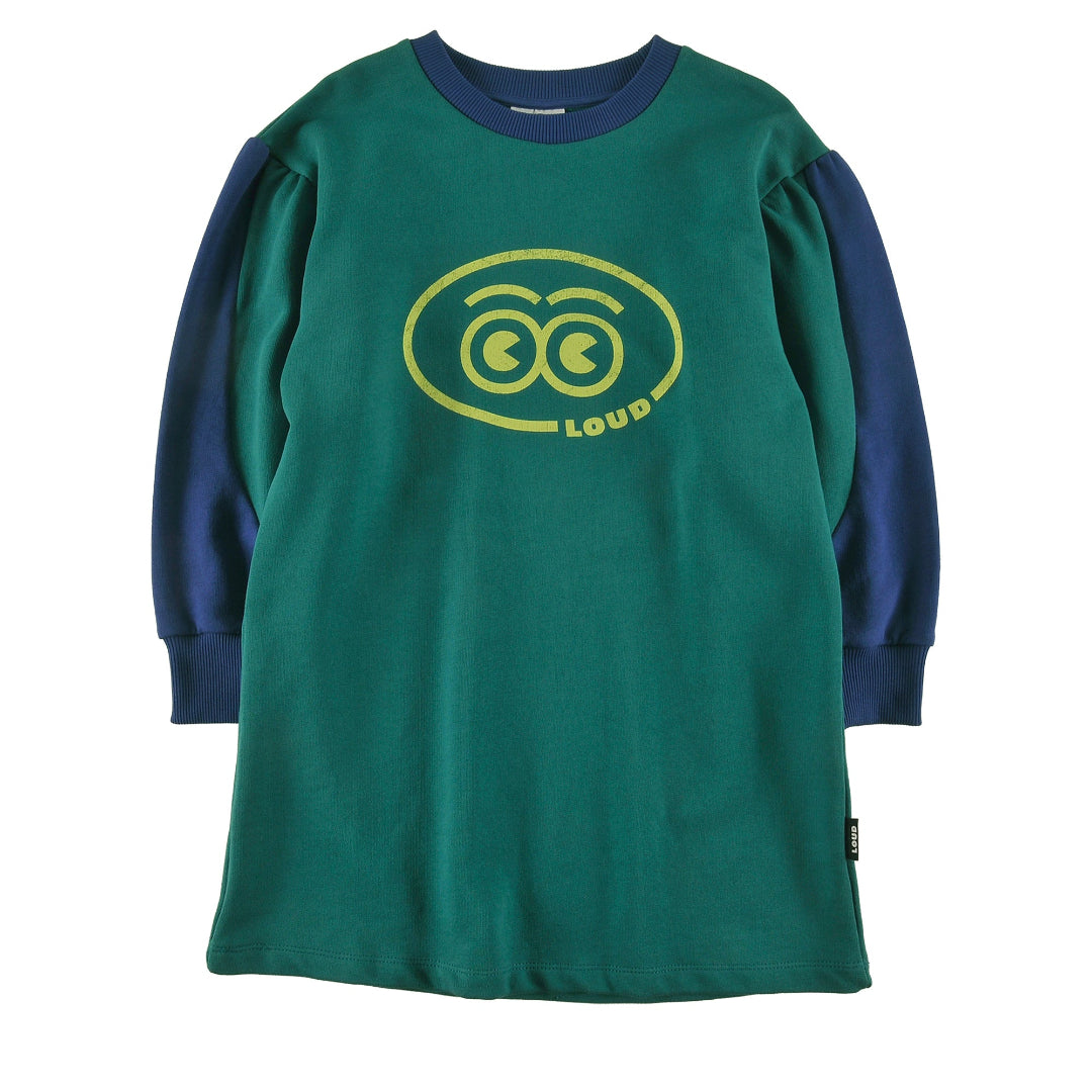Green/ Navy Dress, Loose Fit, Puff Sleeve
