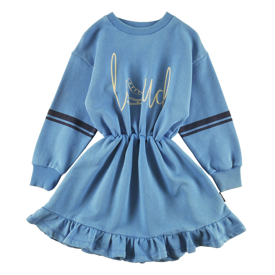 Blue Dress w/ Elastic Waist, Ruffle Bottom