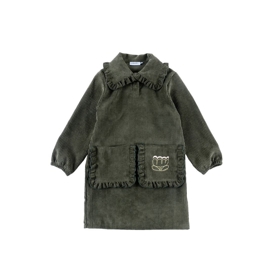 Dark Green/Ecru Amaryllis Collar A-Line Dress