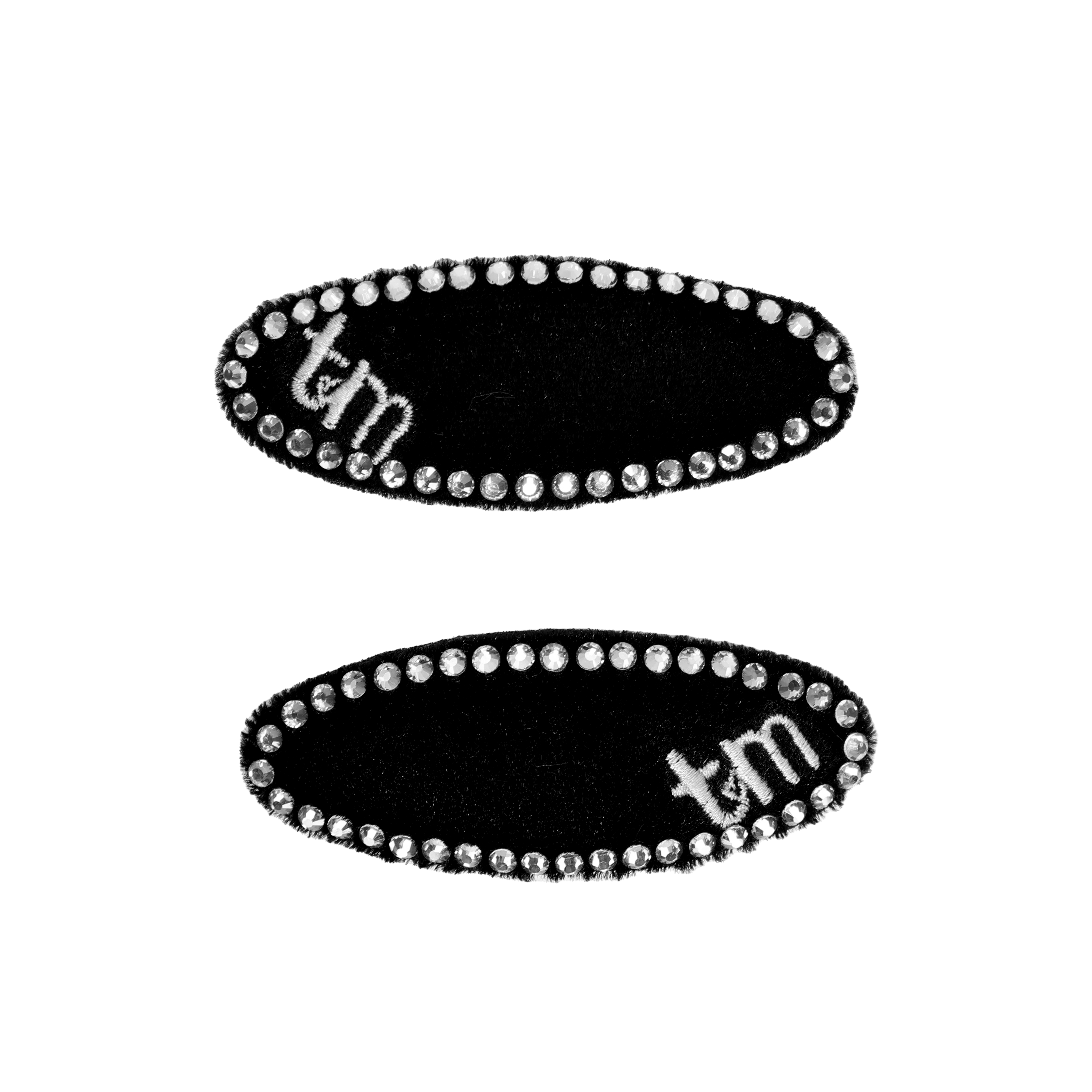 Black Velvet Swarovski Studded Oval Clip Set