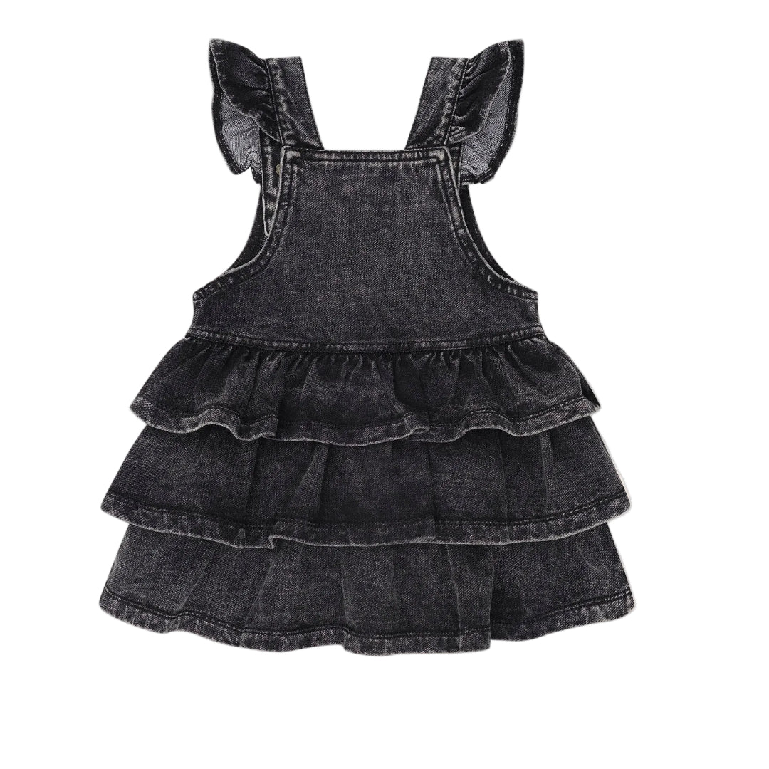 Black Knit Denim Frill Pinafore