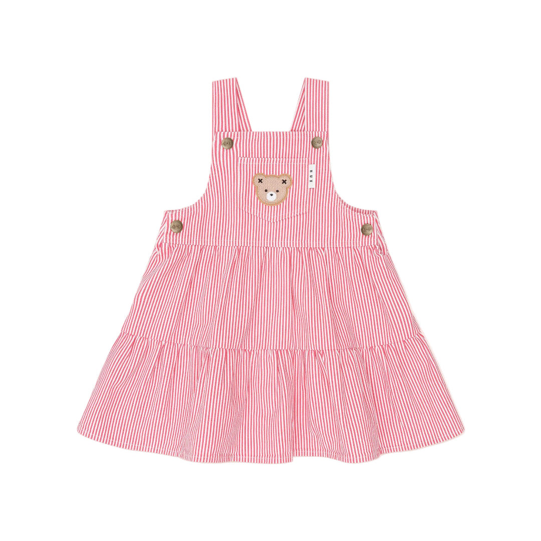 Geranium/ Almond Classic Stripe Tiered Pinafore