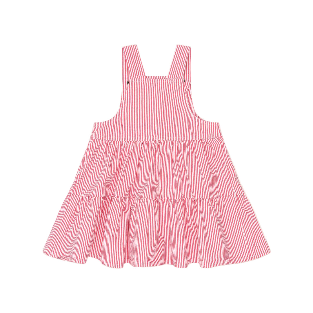 Geranium/ Almond Classic Stripe Tiered Pinafore