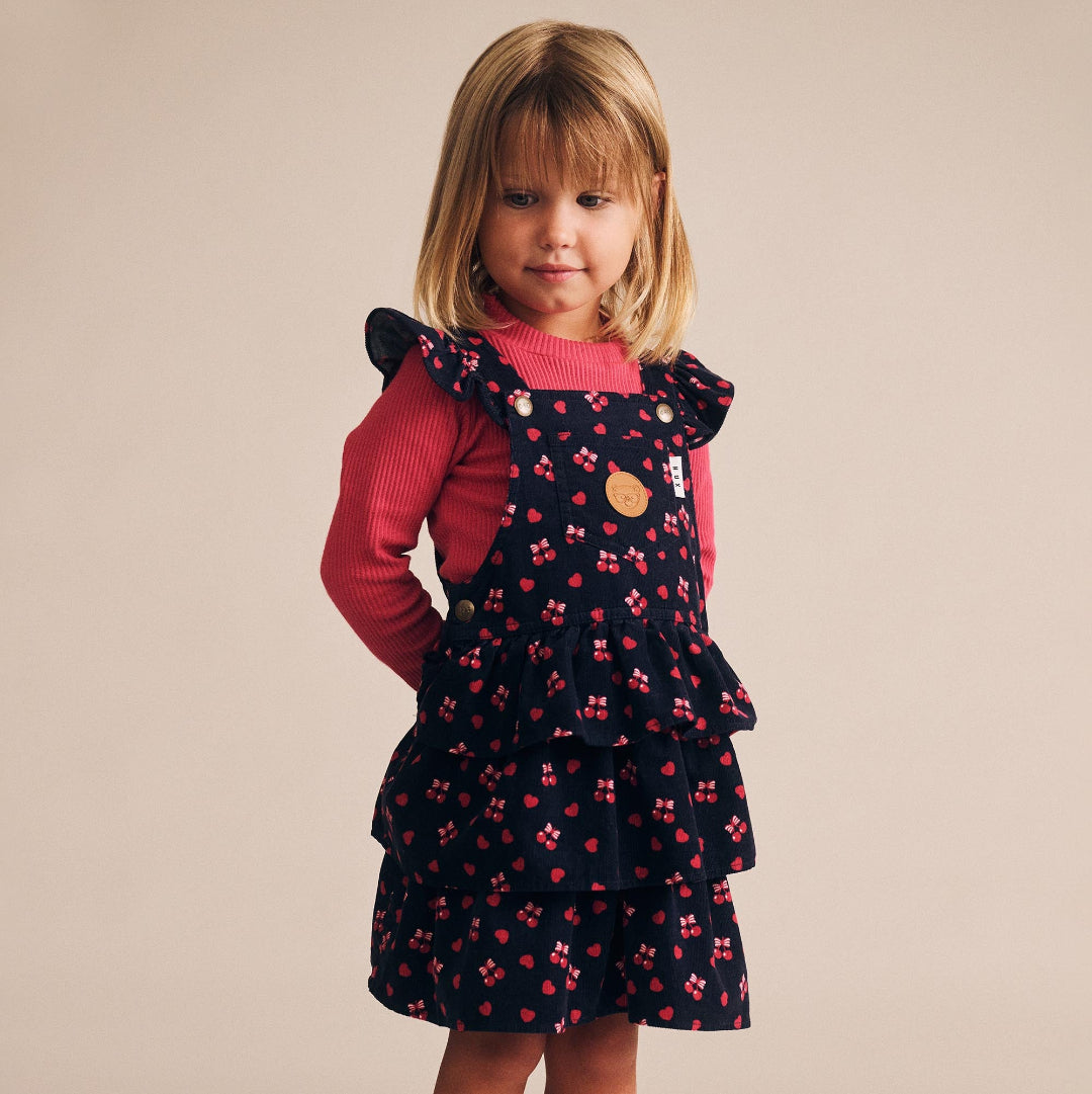 Indigo Cherry Pie Pinafore Dress Cord
