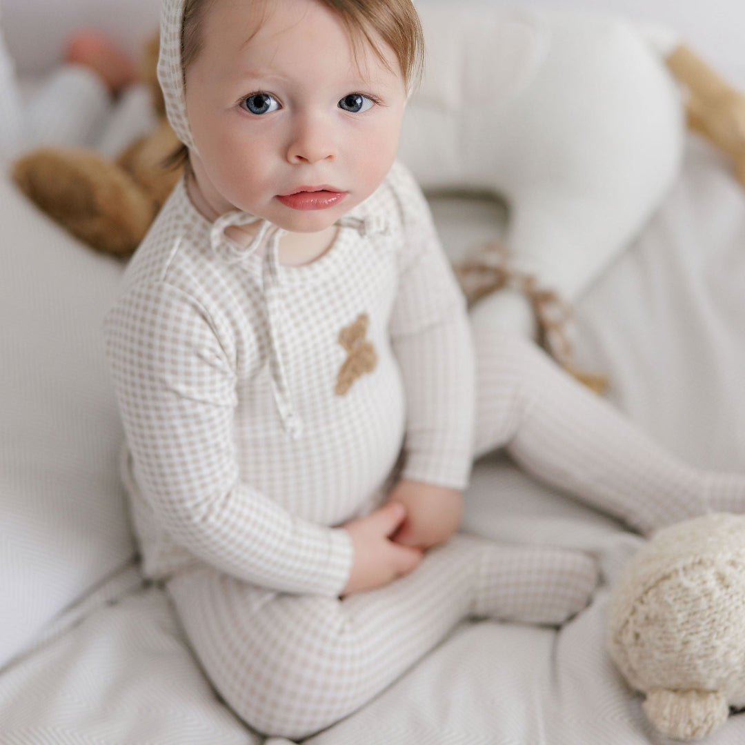 Tan Gingham Teddy Collection Footie