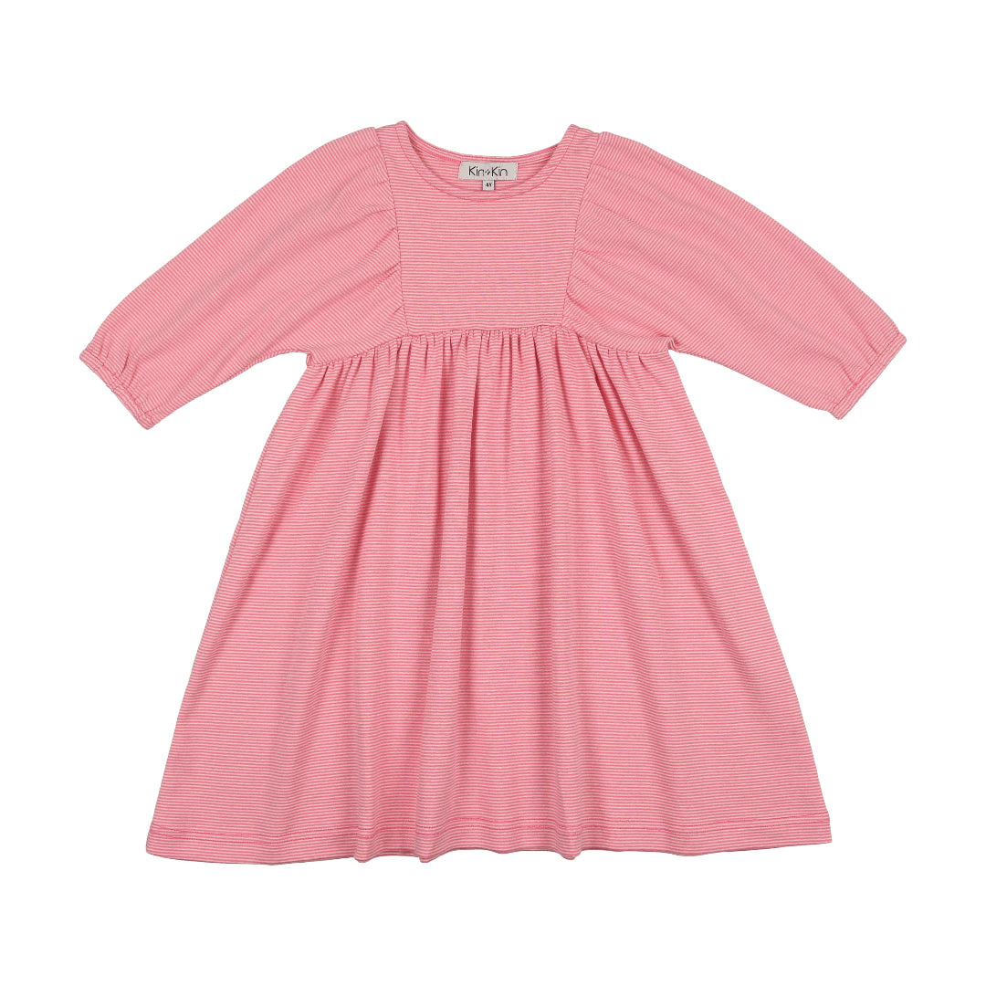 Hot Pink Striped Long Sleeve Dress