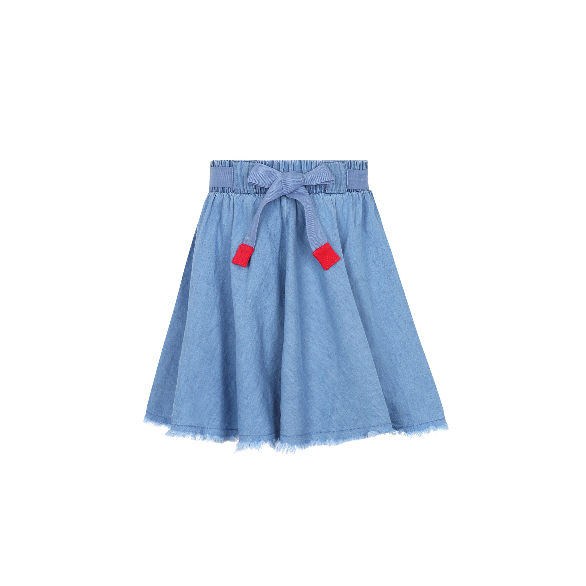 Light Blue Denim Short Skirt with Drawstring