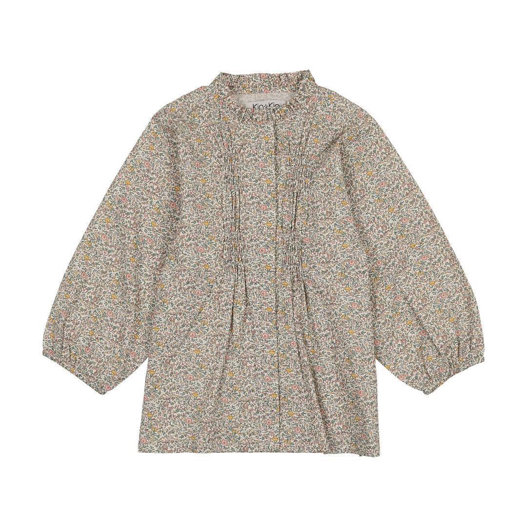 Floral Print Girls Ruffled Collar Shirt