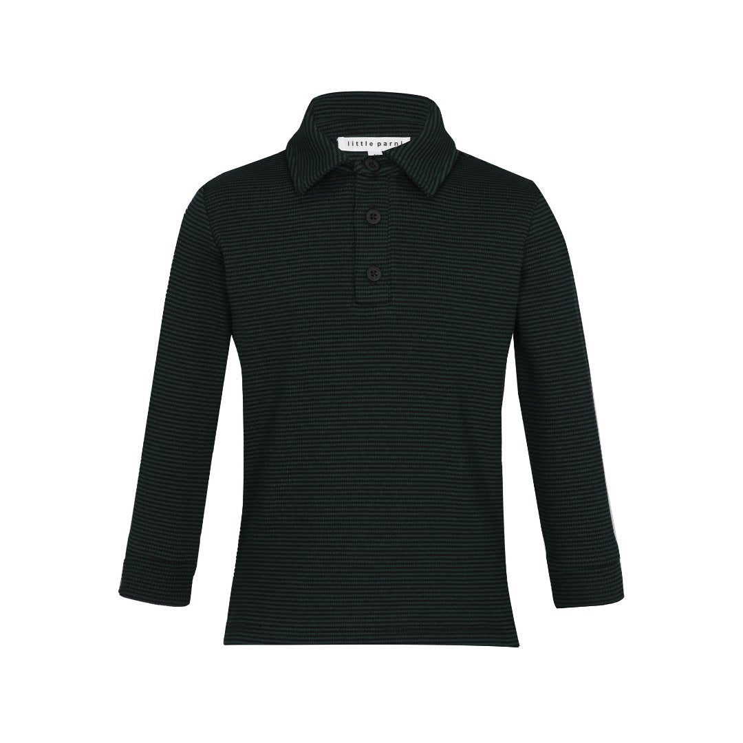 Green/Black Stripe Boys Collar Tshirt