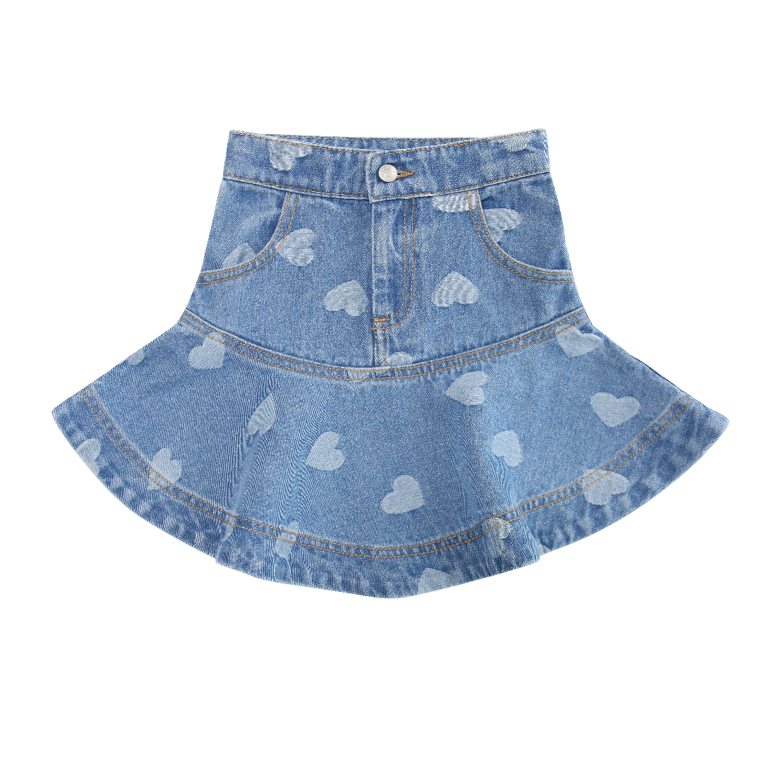 Heartprint Denim Skirt