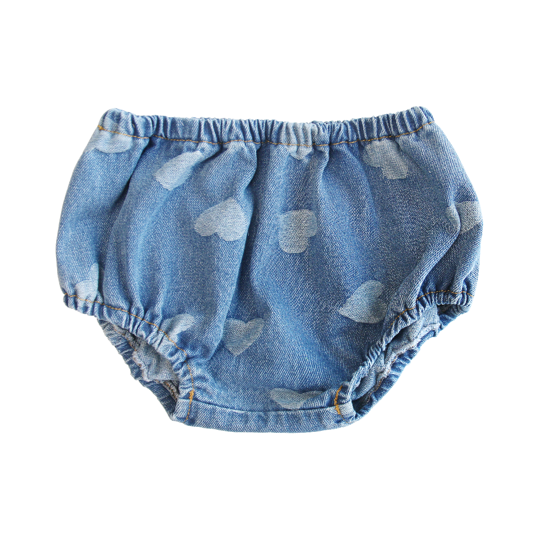 Heartprint Denim Baby Bloomers