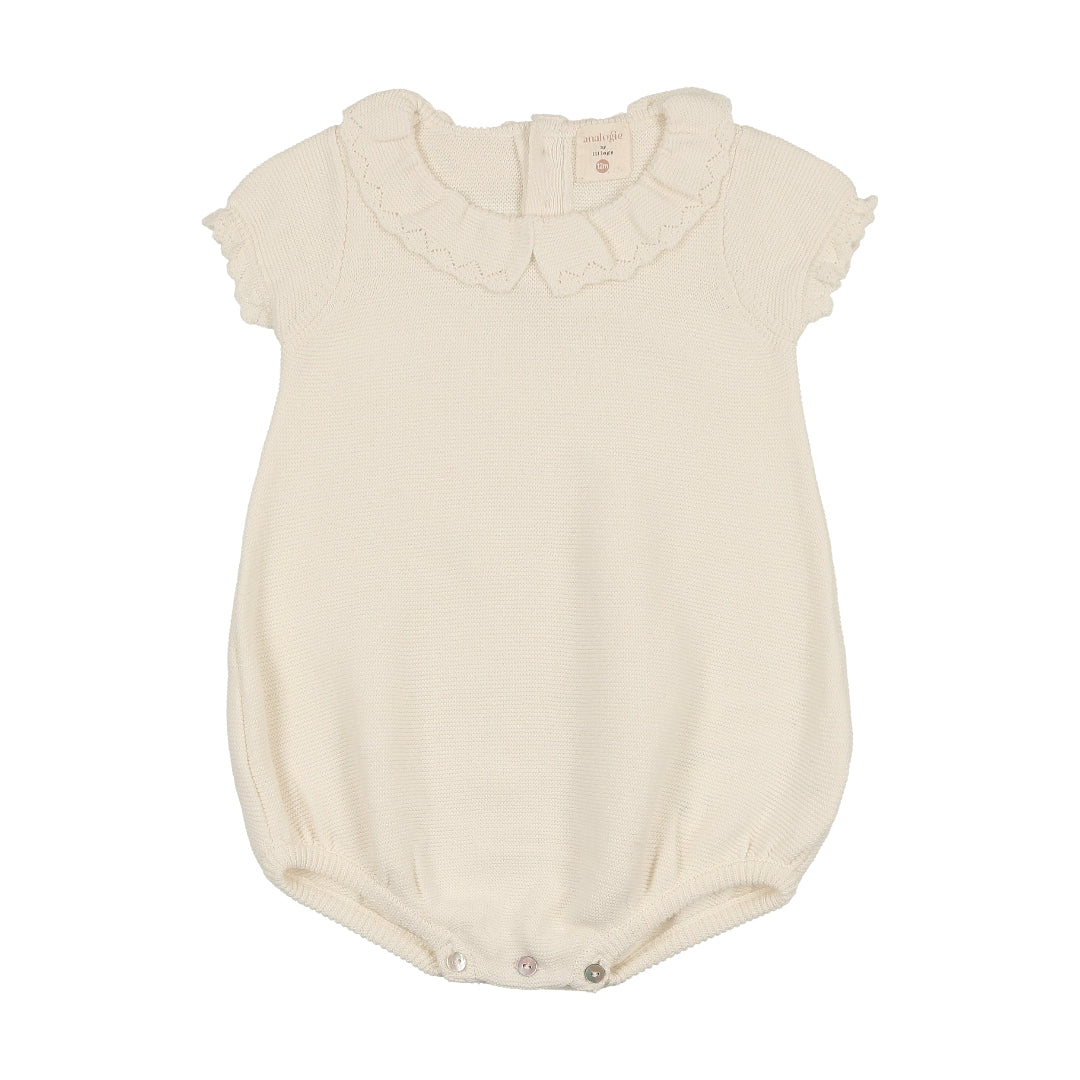Cream Knit Collar Ruffle Romper