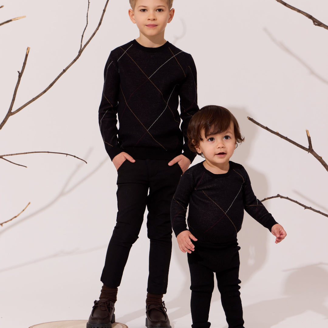 Black Diagonal Stripe Sweater Set
