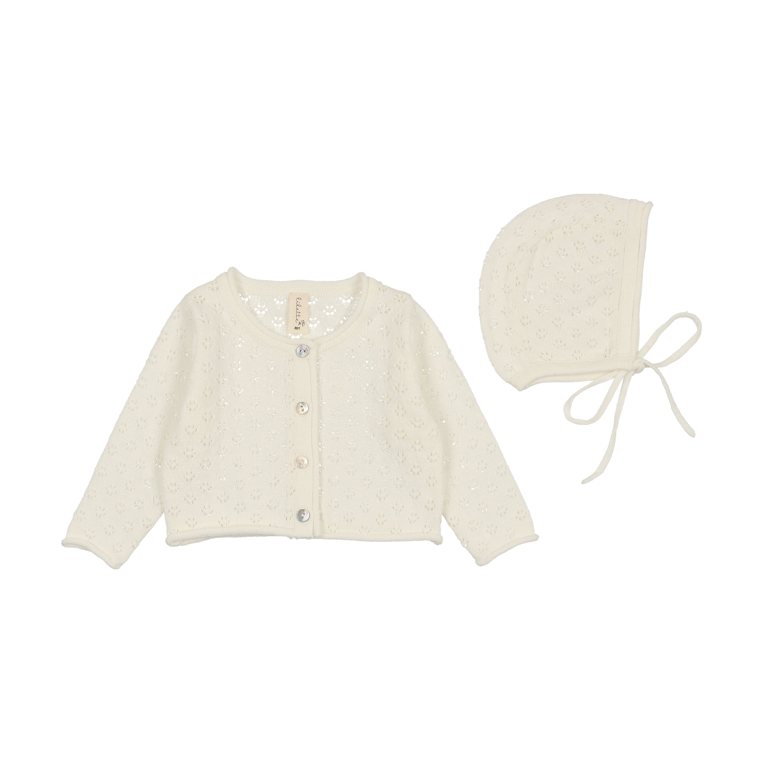 Winter White Knit Pointelle Cardigan & Bonnet