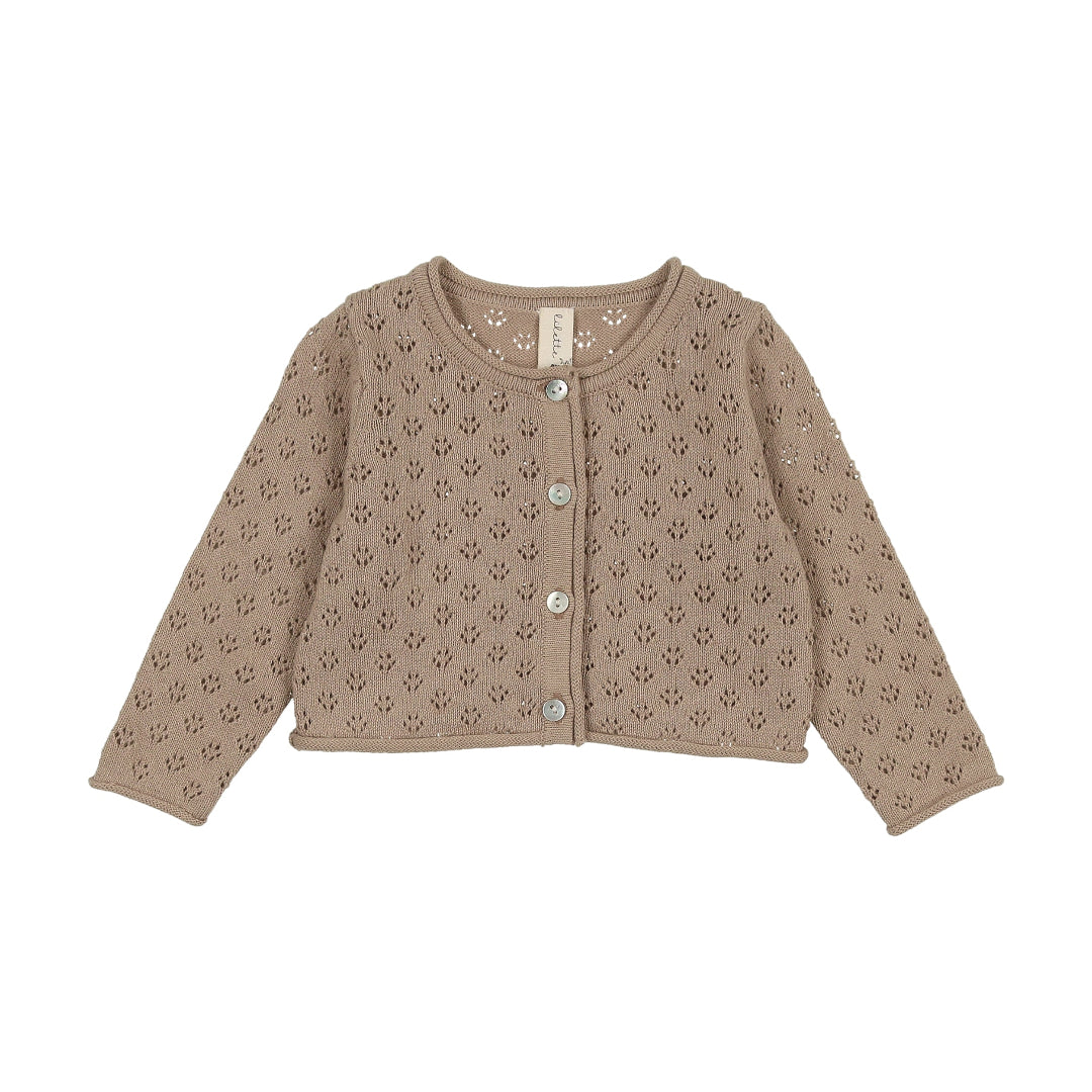 Taupe Knit Pointelle Cardigan