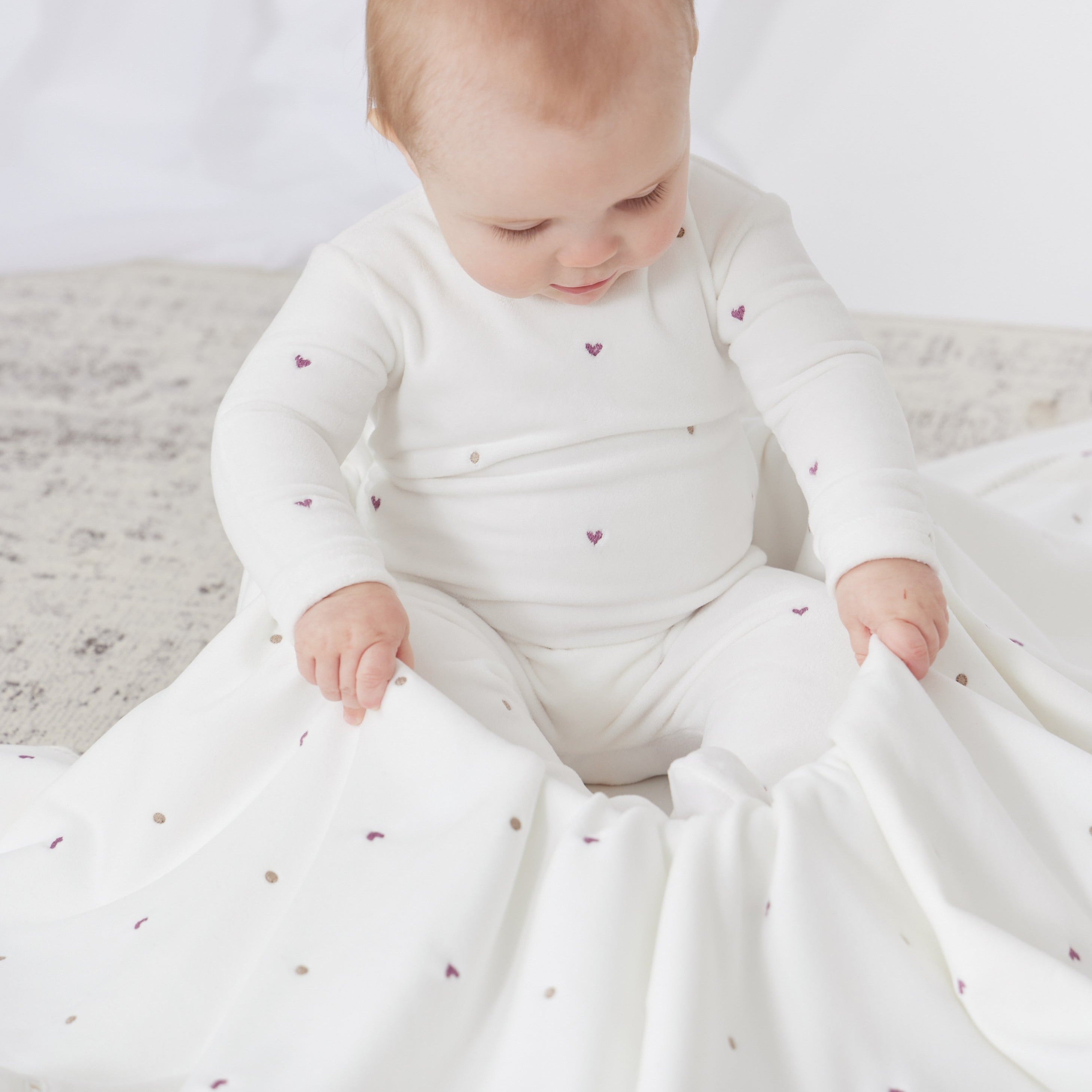 Pink Heart Velour Romper & Bonnet Set