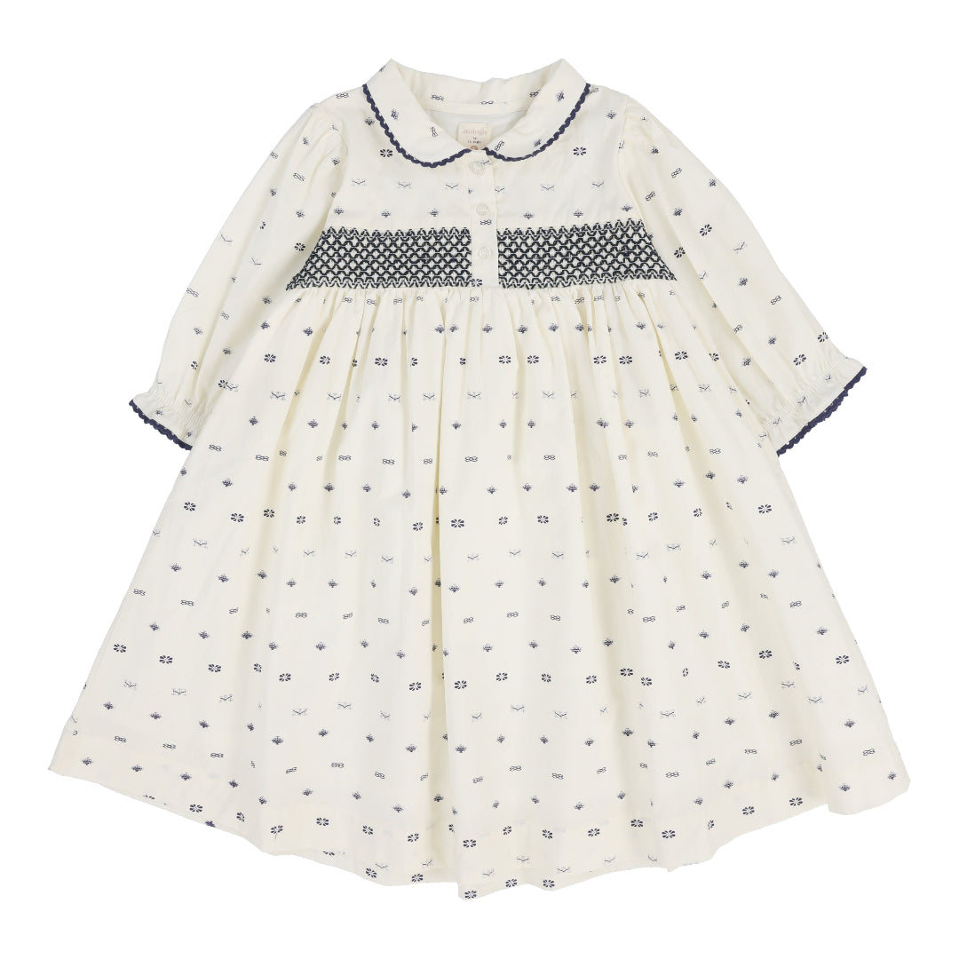 Cream Geometric Dress Three Quarter Sleeve