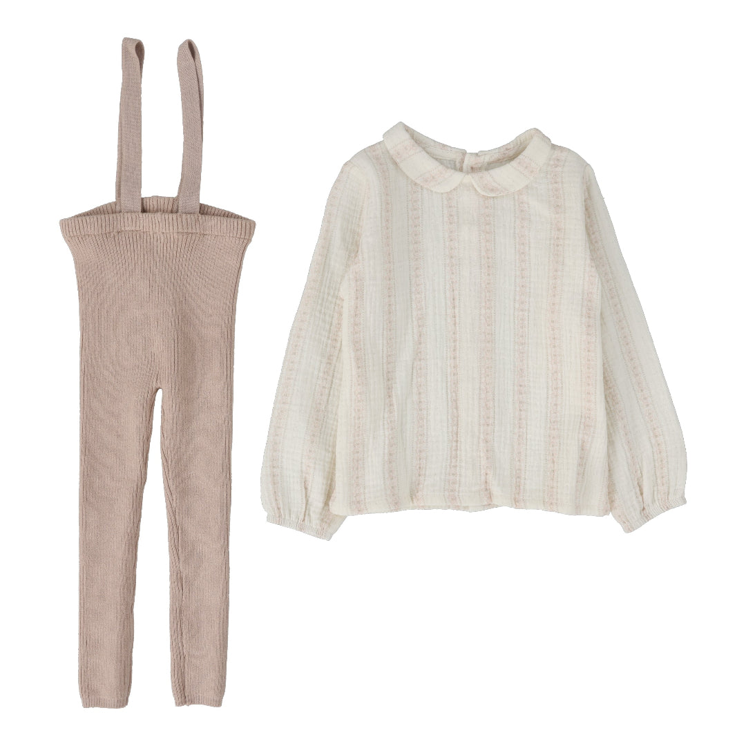 Cream/ Pink Ivy Striped Knit Legging Set
