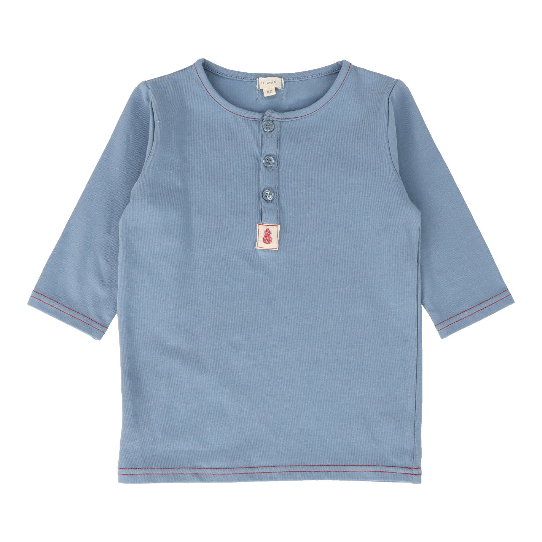 Blue Three Quarter Sleeve Henley Tee