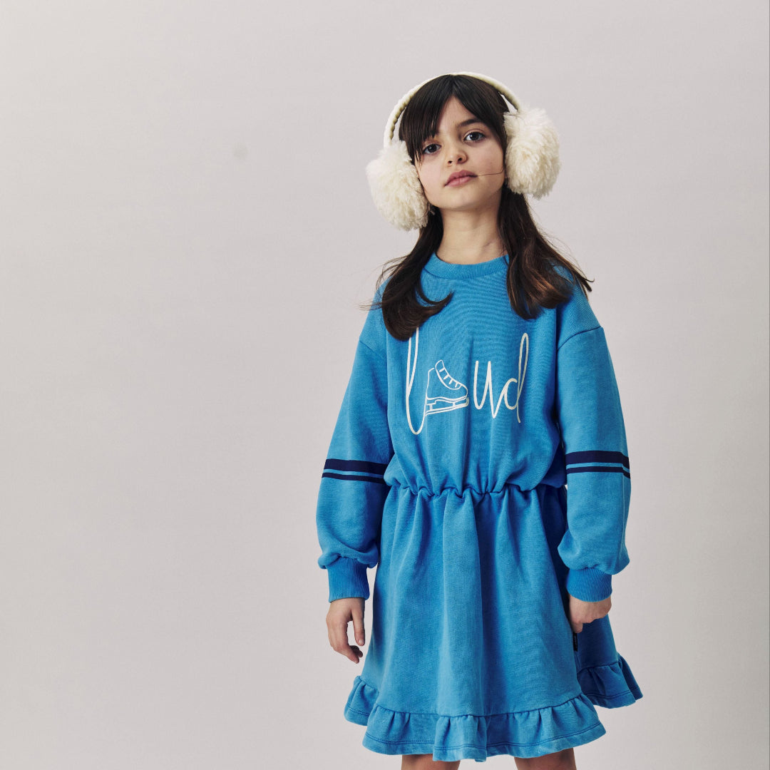 Blue Dress w/ Elastic Waist, Ruffle Bottom