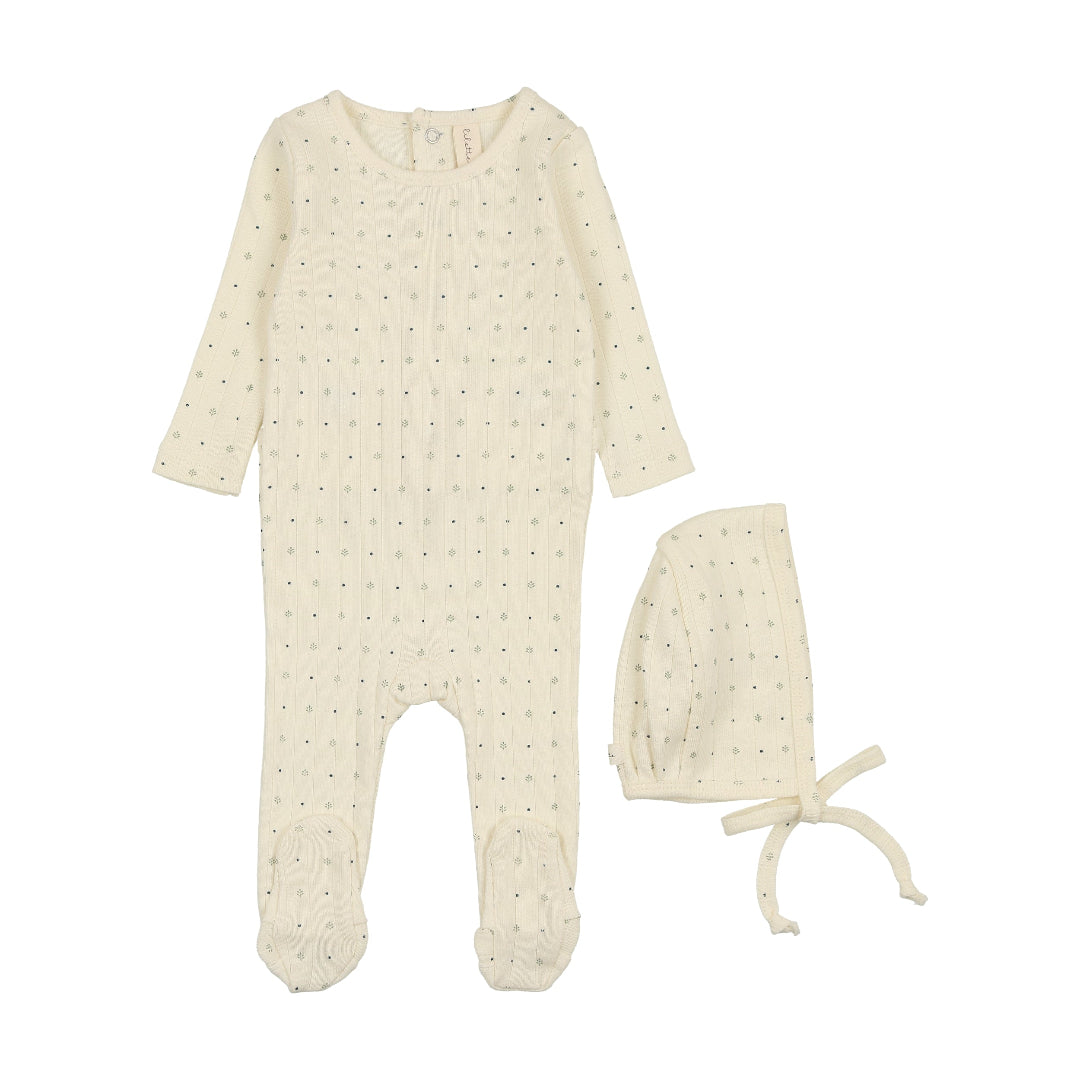 Cream/ Navy Dot Linear Printed Footie Set