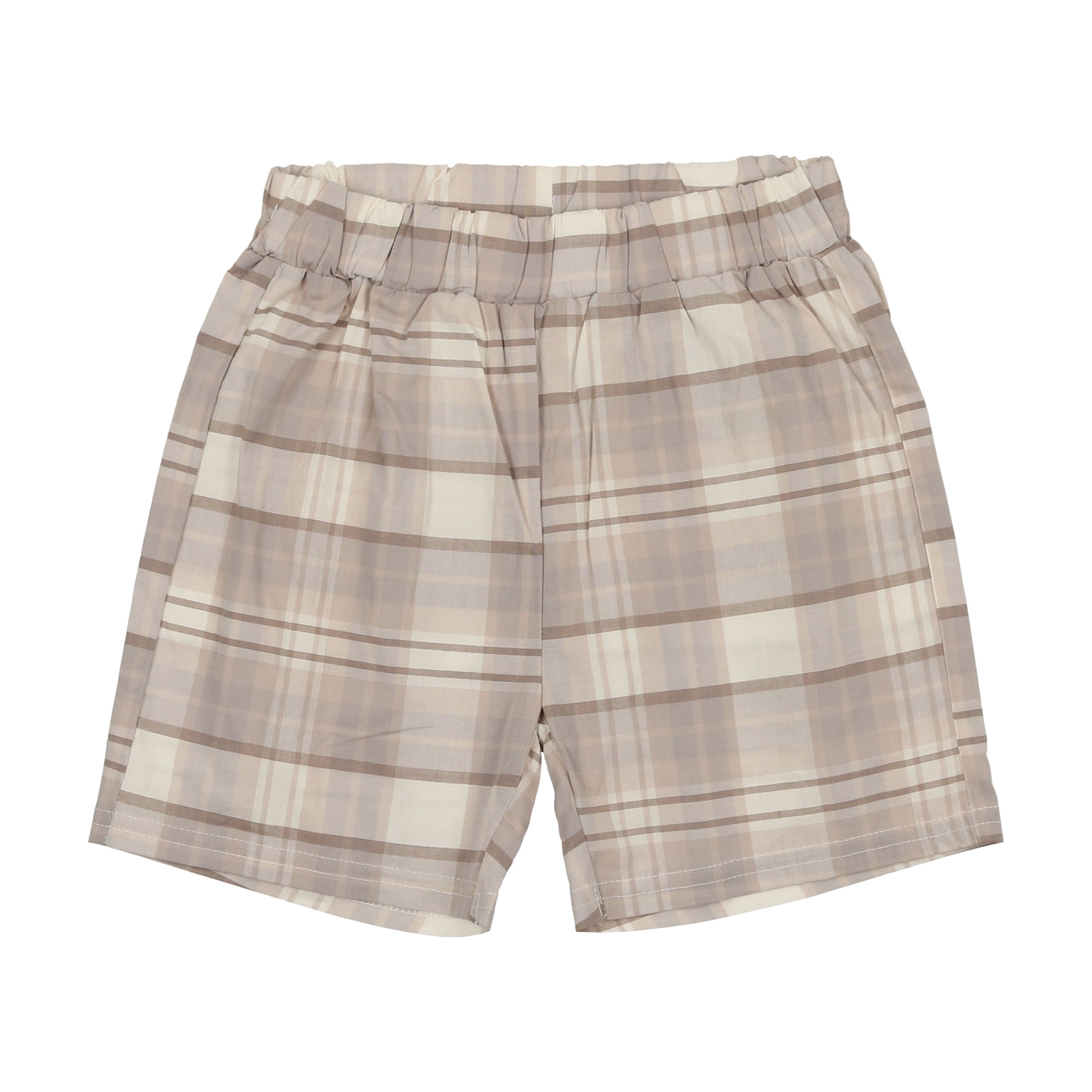 Taupe Plaid Pull-On Shorts