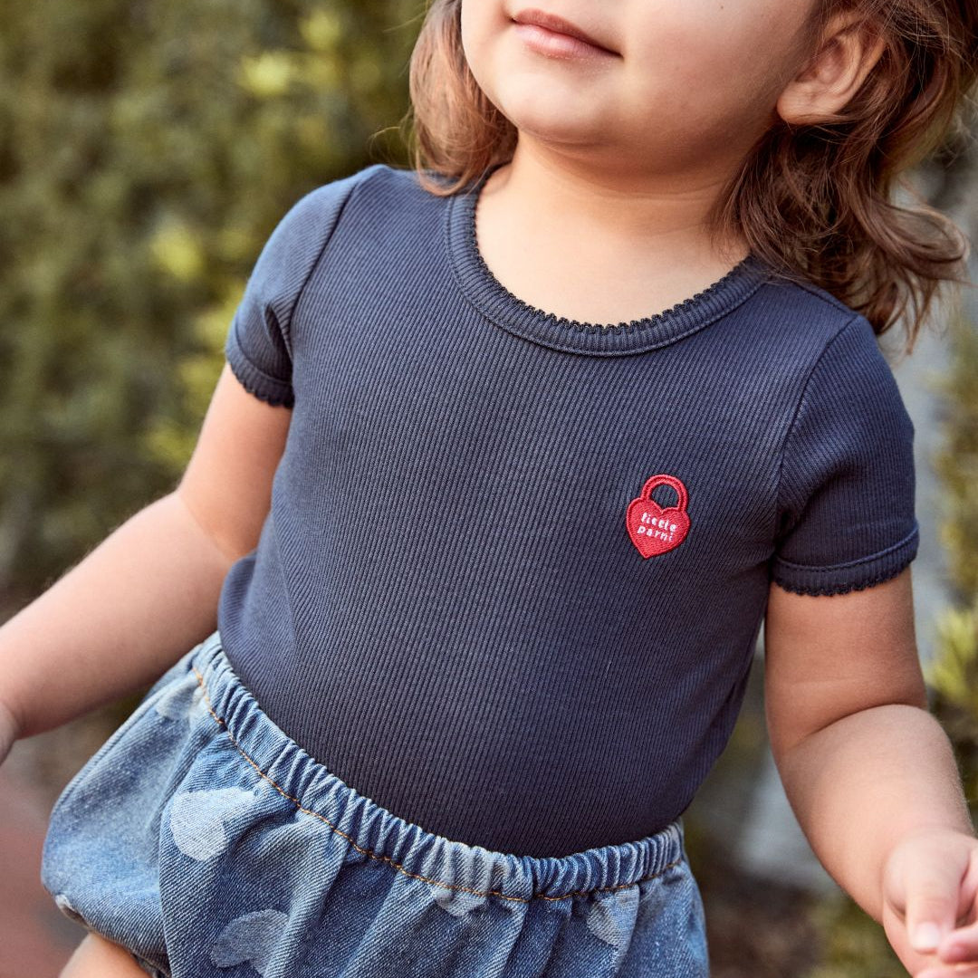 Heartprint Denim Baby Bloomers