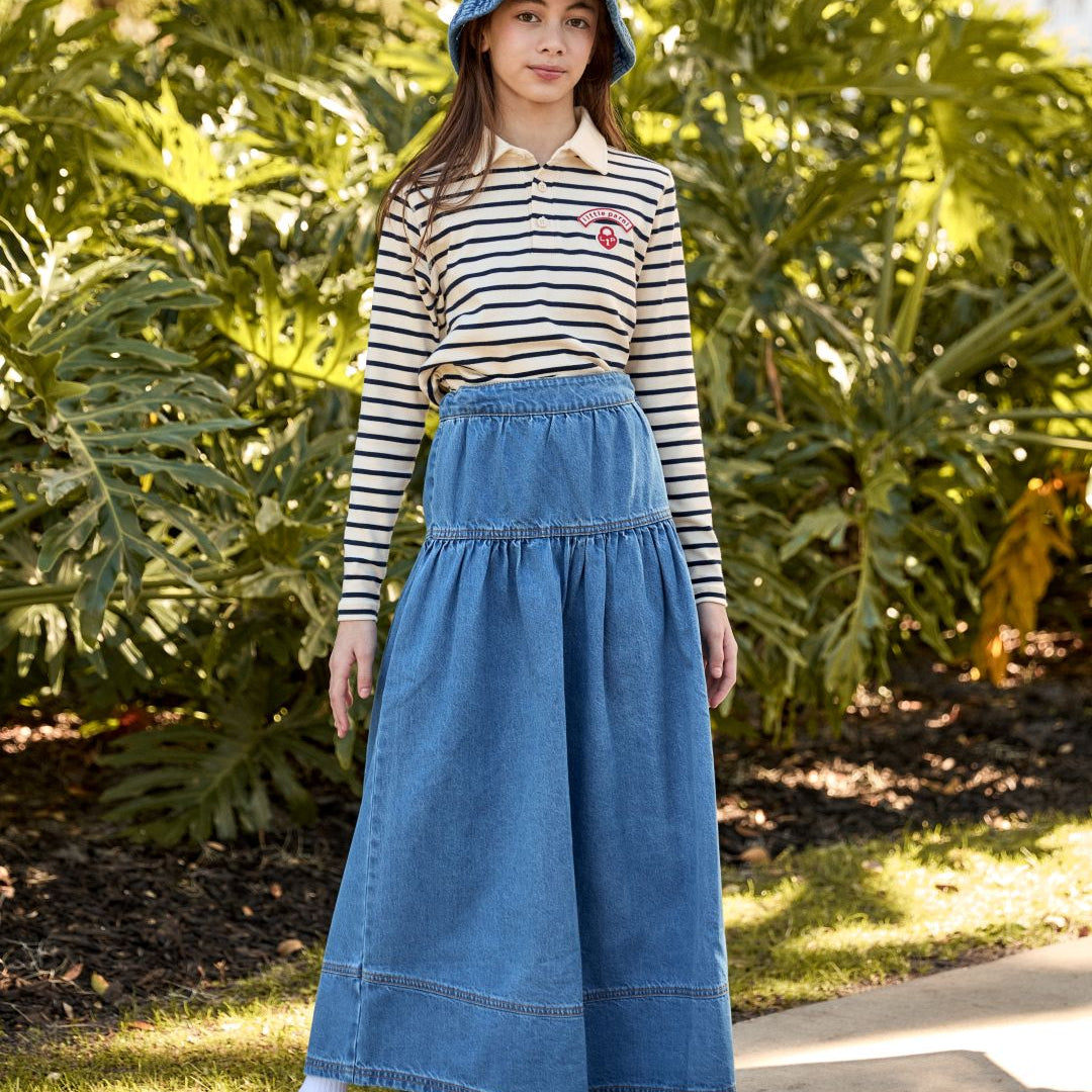 Blue Classic Denim Maxi Skirt