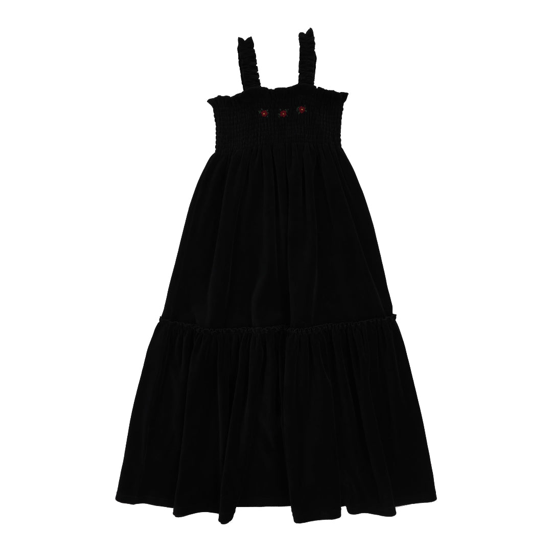 Black Velour Smocked Maxi