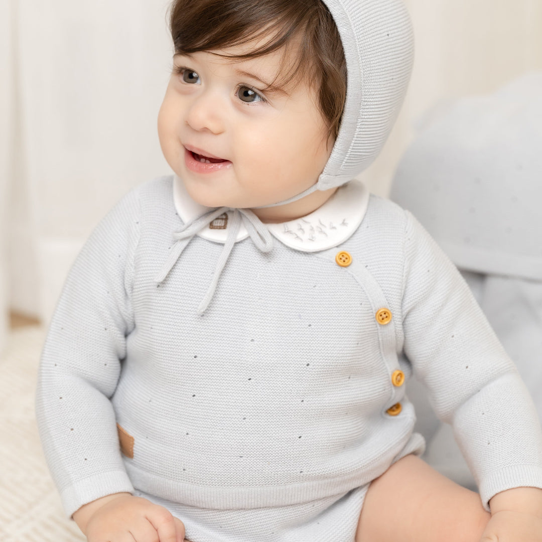 Dusty Blue Leather Tab Knit Outfit