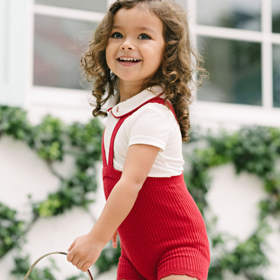White/Red Peter Pan Onesie with Piping