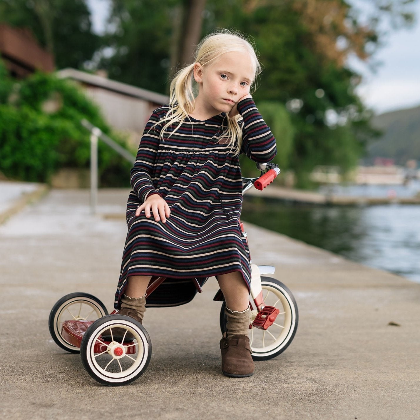 Black Multicolor Ribbed Placket Dress