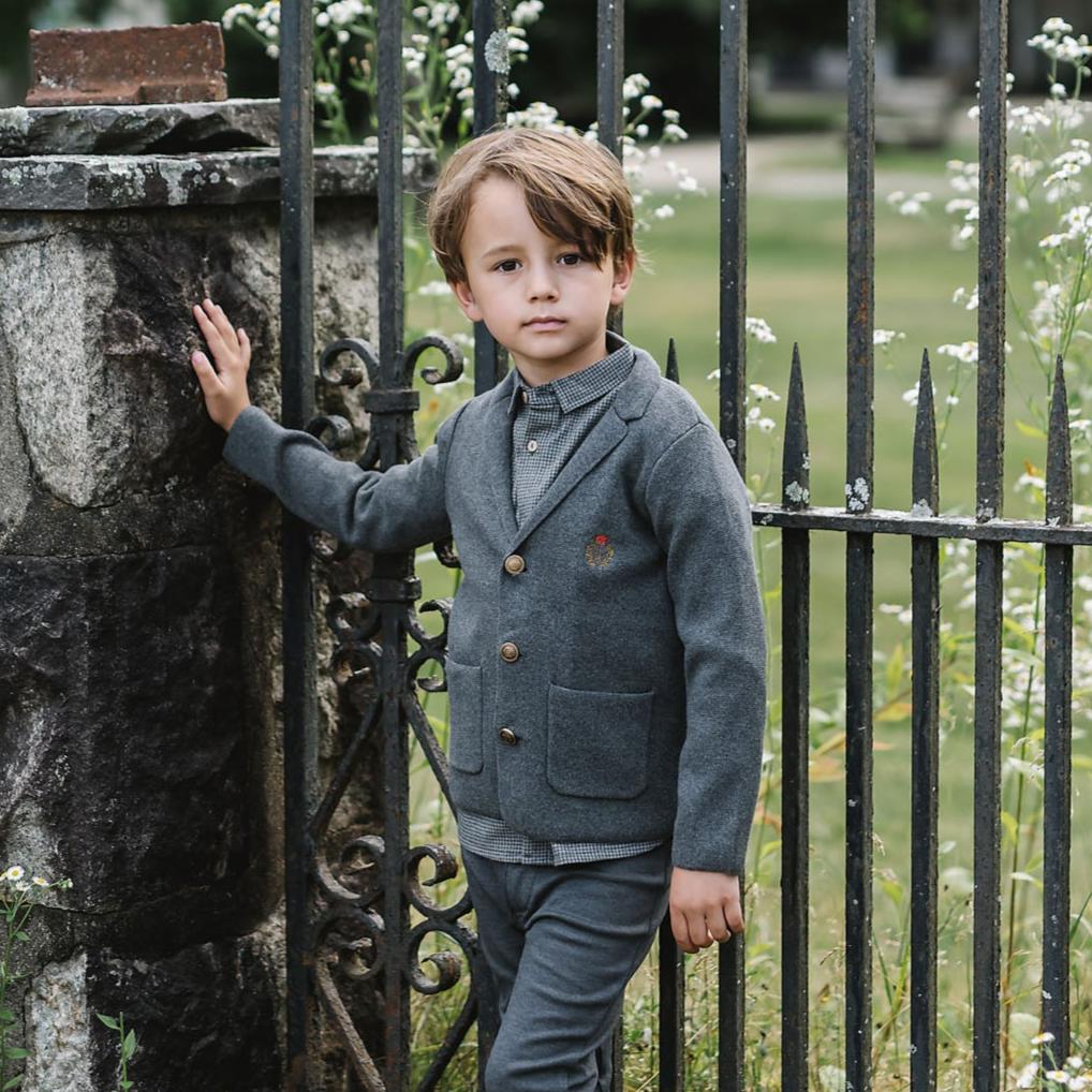 Dark Grey Knit Crest Blazer