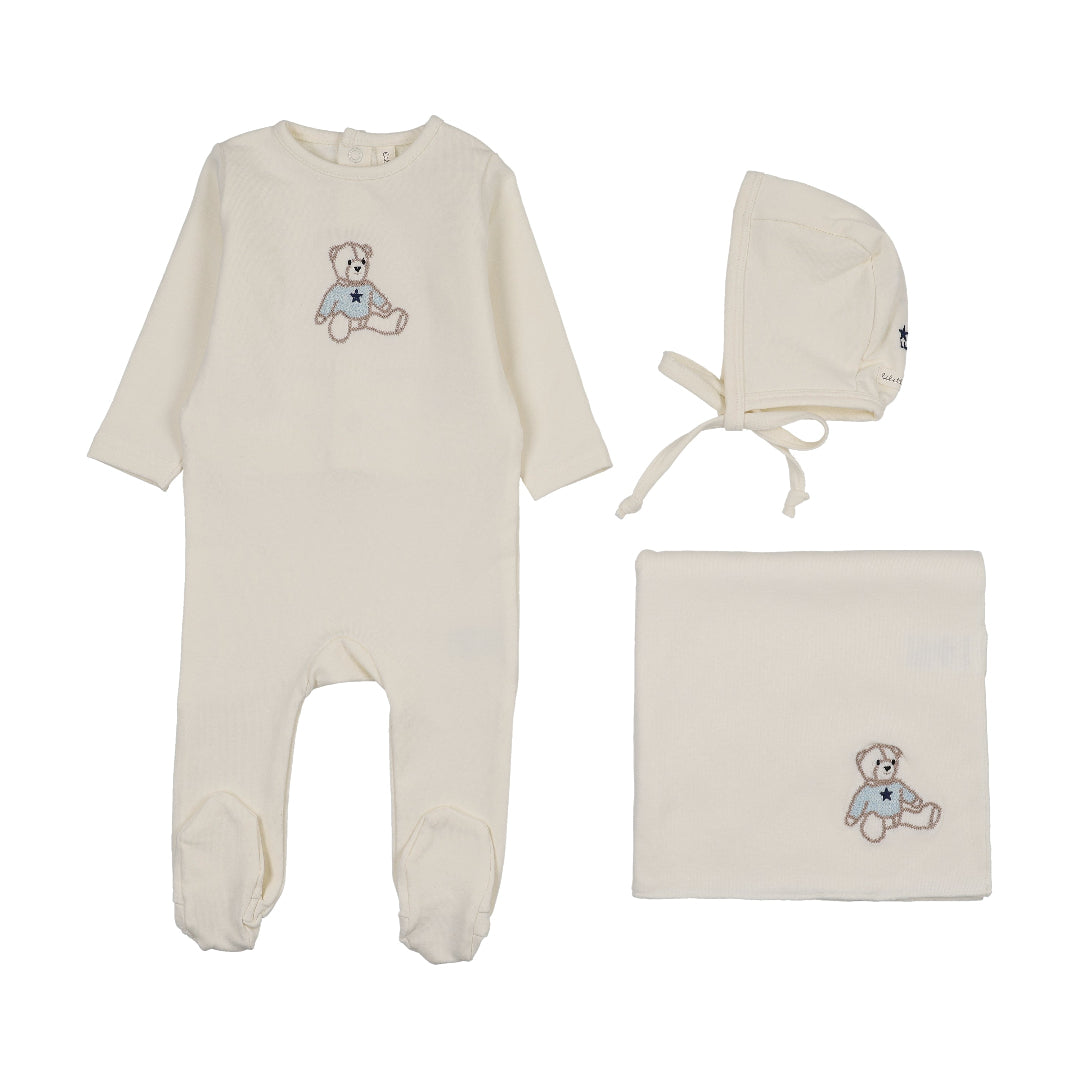 Cream/Blue Sweet Bear Layette Set