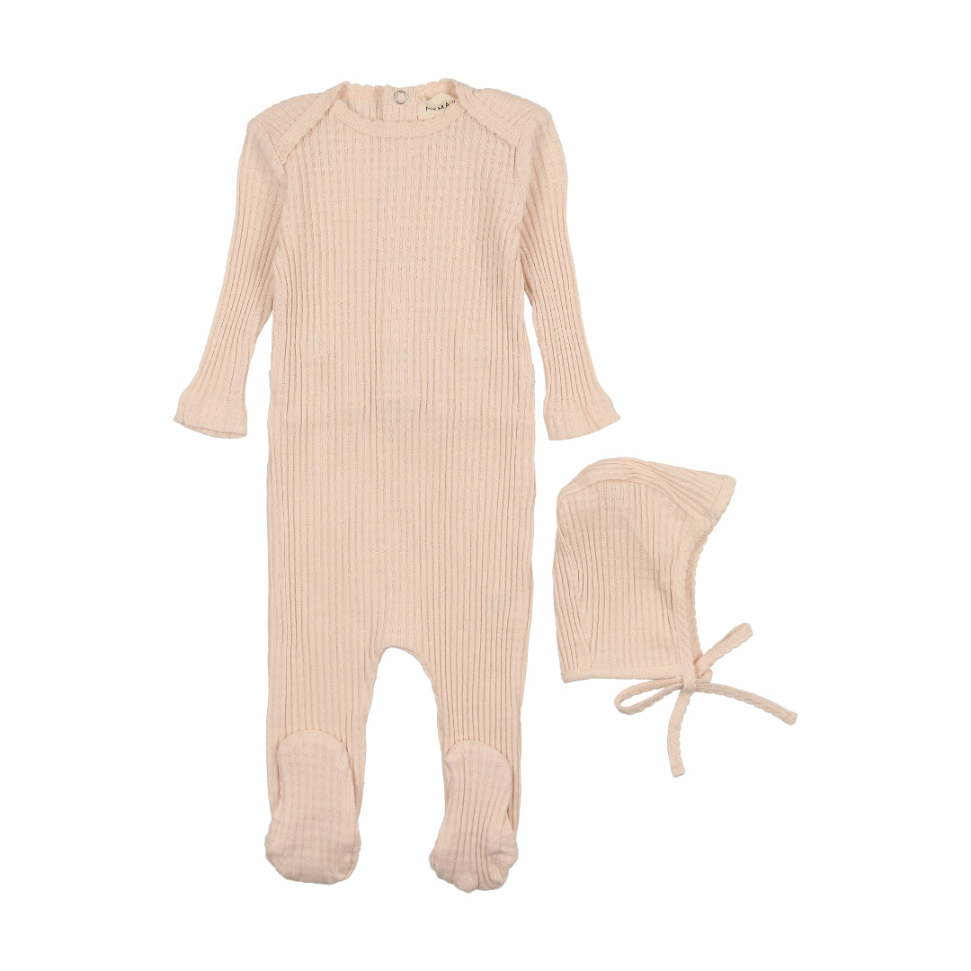 Peach Dust Picot Edge Textured Footie + Bonnet