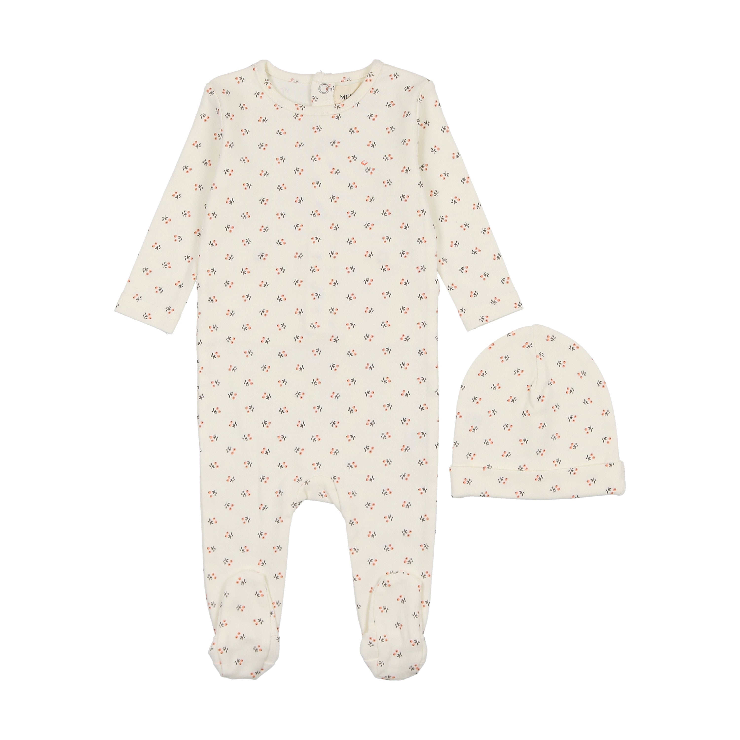 Fusion Coral Bud Print Footie + Beanie
