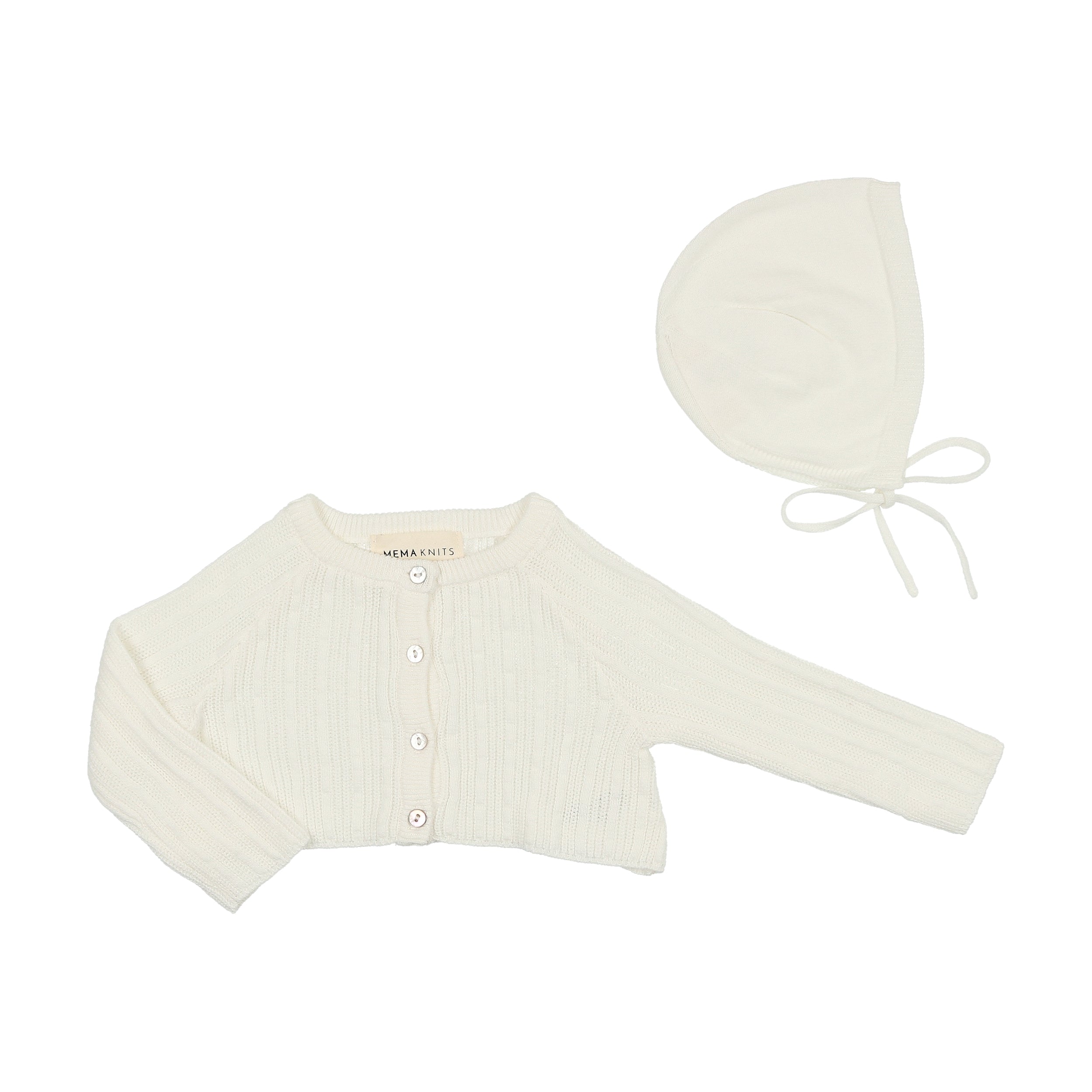 Winter White Crop Pointelle Cardigan and Bonnet Set