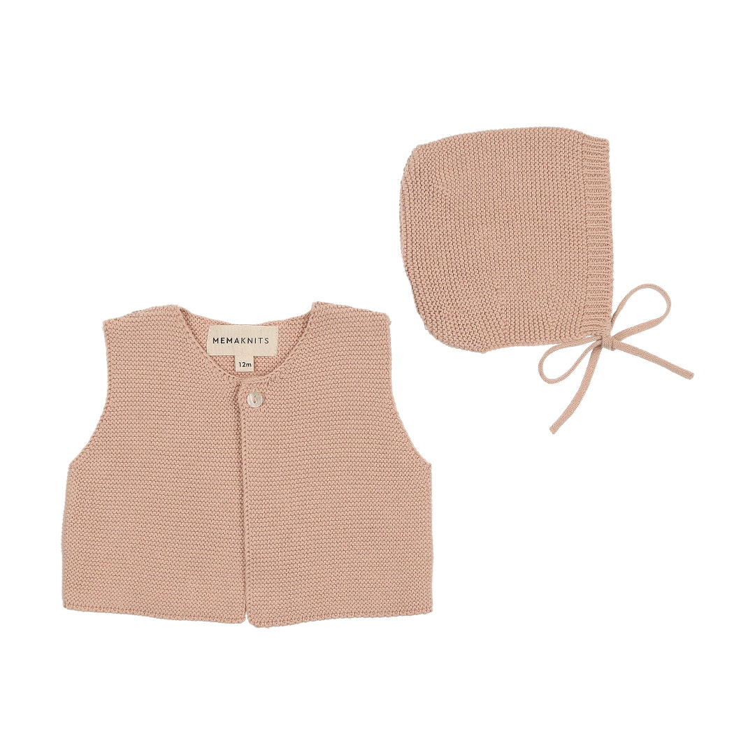 Peach Dust Knit Cropped Vest + Bonnet