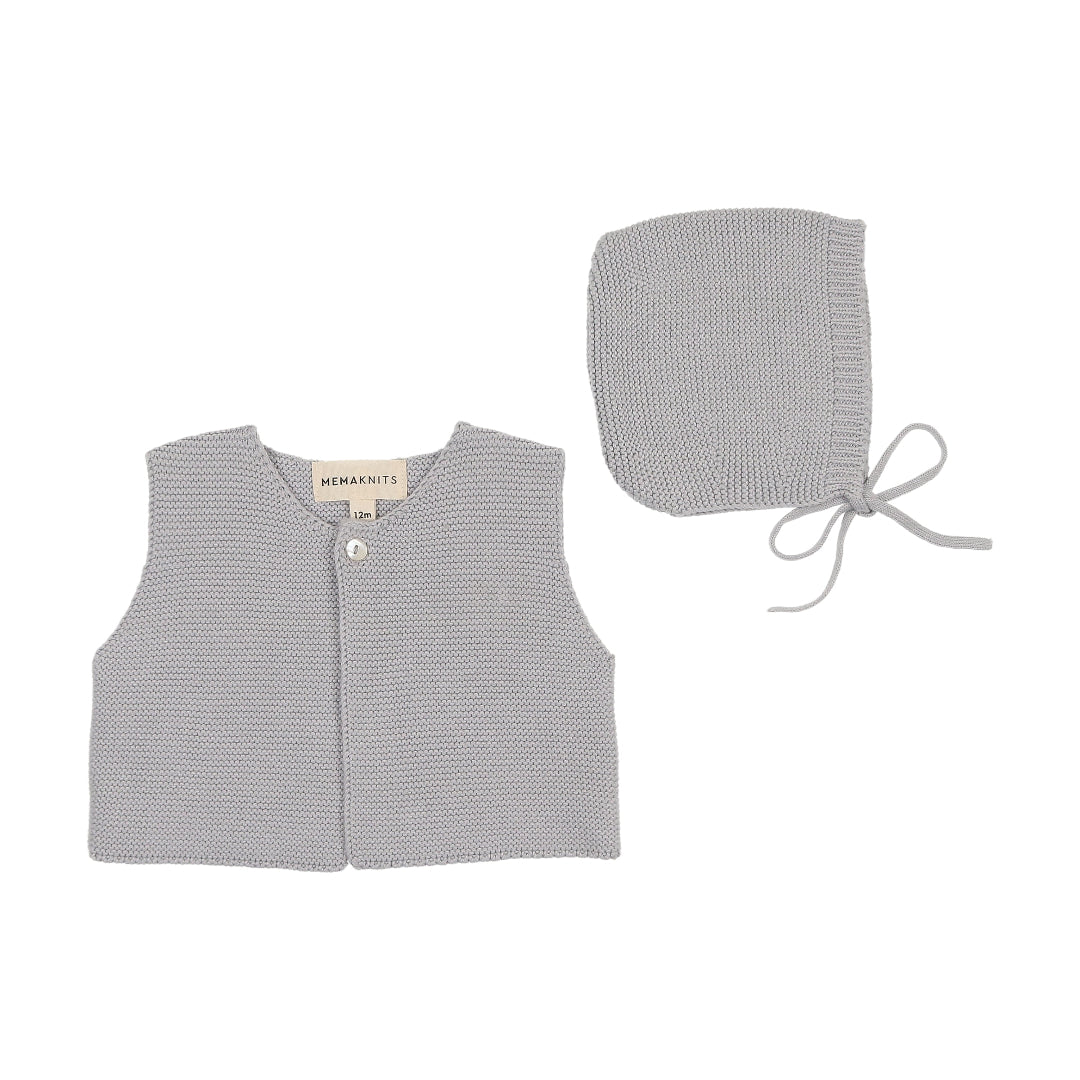 Light Blue Knit Cropped Vest + Bonnet