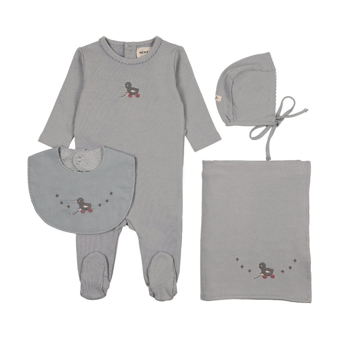 Windy Blue/Slate Duck Embroidered Duck Four Piece Set (including bib)